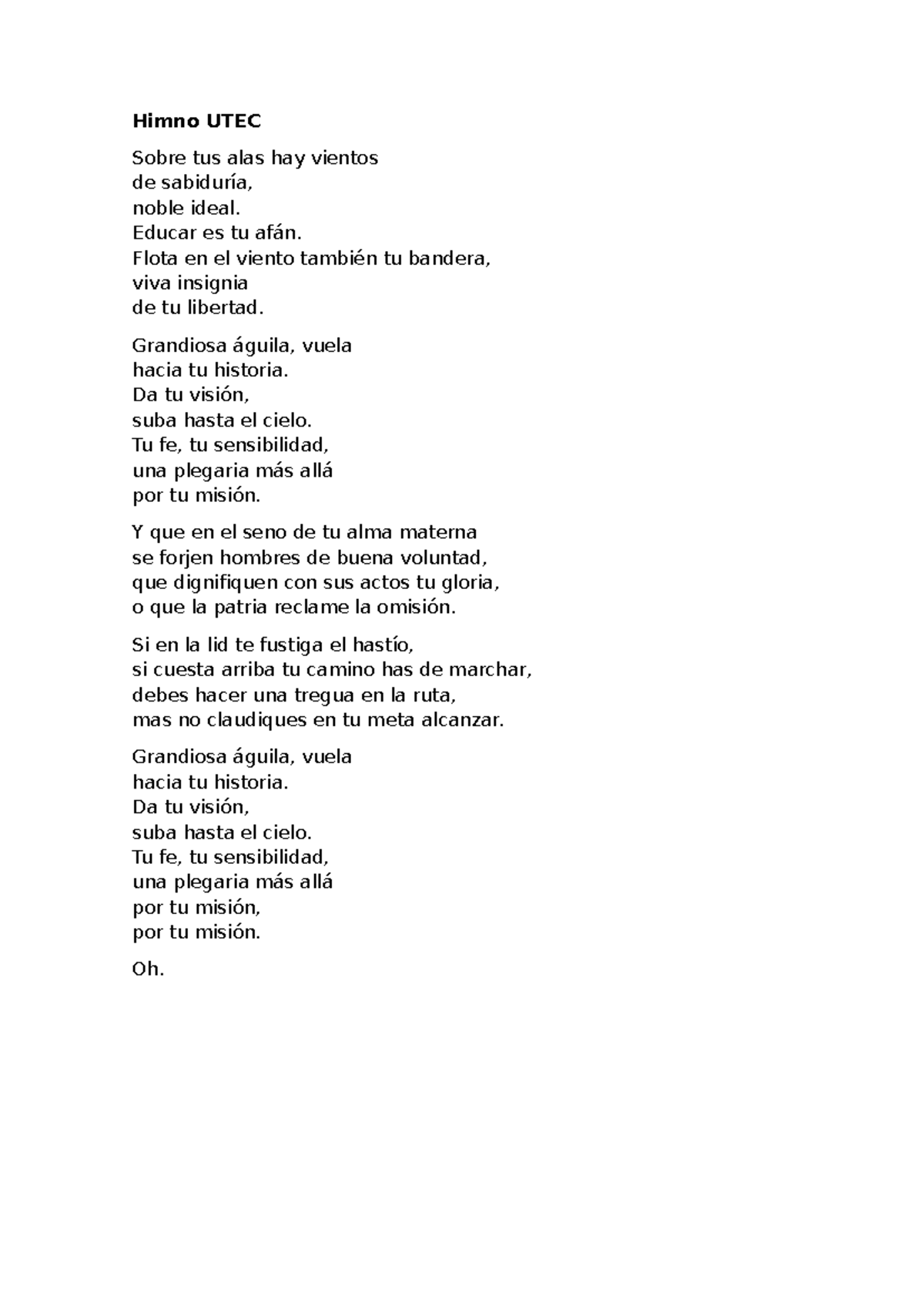 Himno UTEC: Vuela hacia tu historia y misión - Studocu