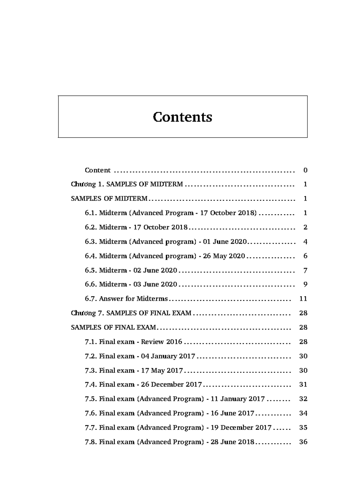 Sample FOR Midterm - things for final review - Contents Content Chương ...