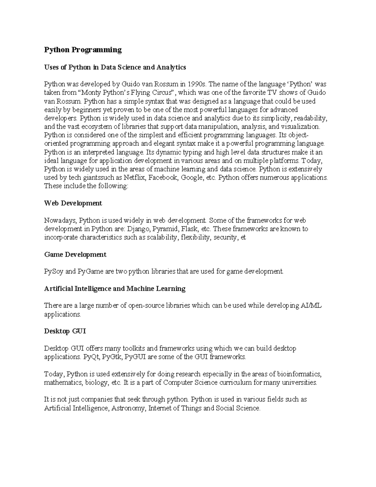 Python Programming - School of computing - Python Programming Uses of ...