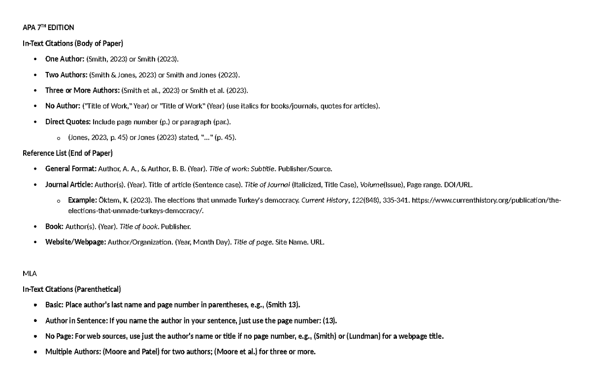 APA 7TH Edition Citation Guide: Formatting Examples and Rules - Studocu