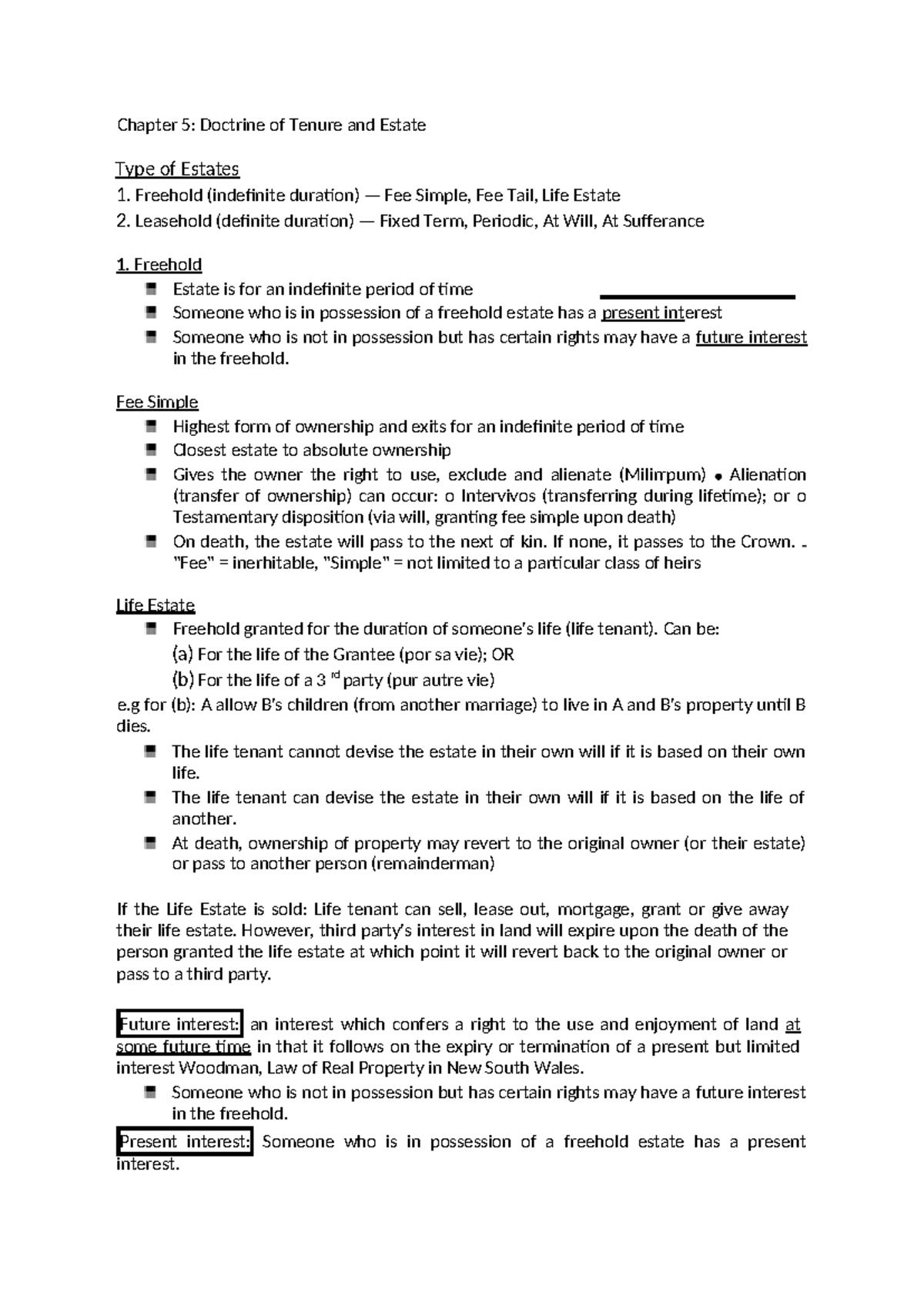 LAW2112 Chapter 5: Doctrine of Tenure and Types of Estates Explained ...