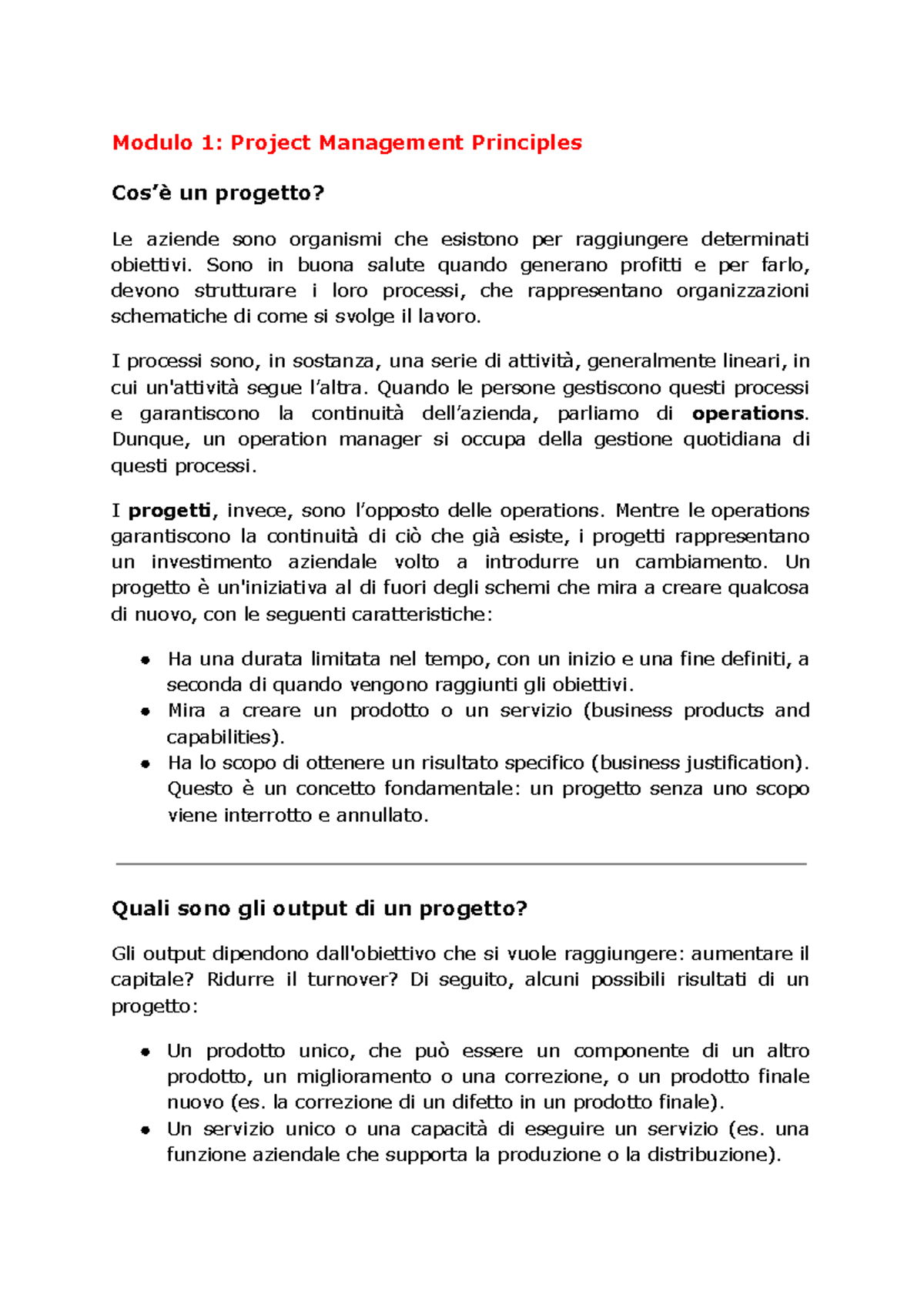 Modulo 1: Fondamenti di Project Management e Principi Strategici - Studocu
