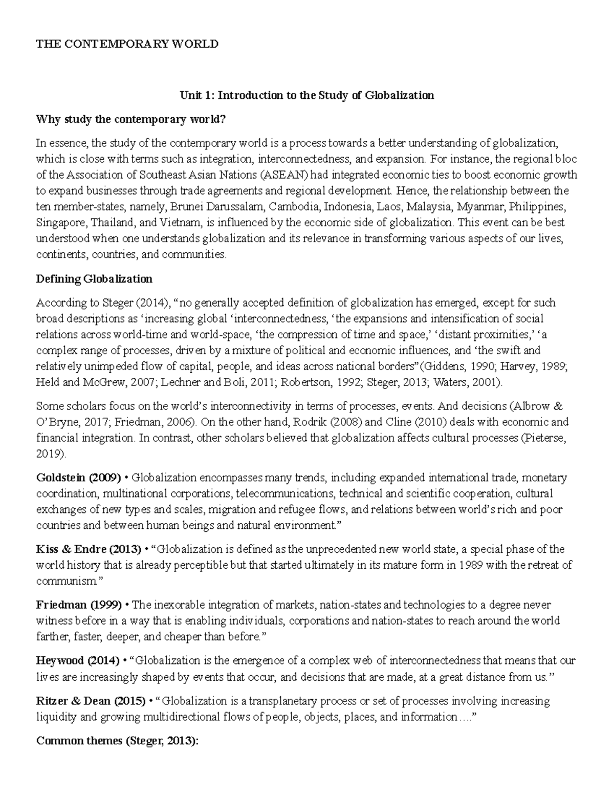Unit 1 Introduction To Globalization Lecture Study Notes Studocu