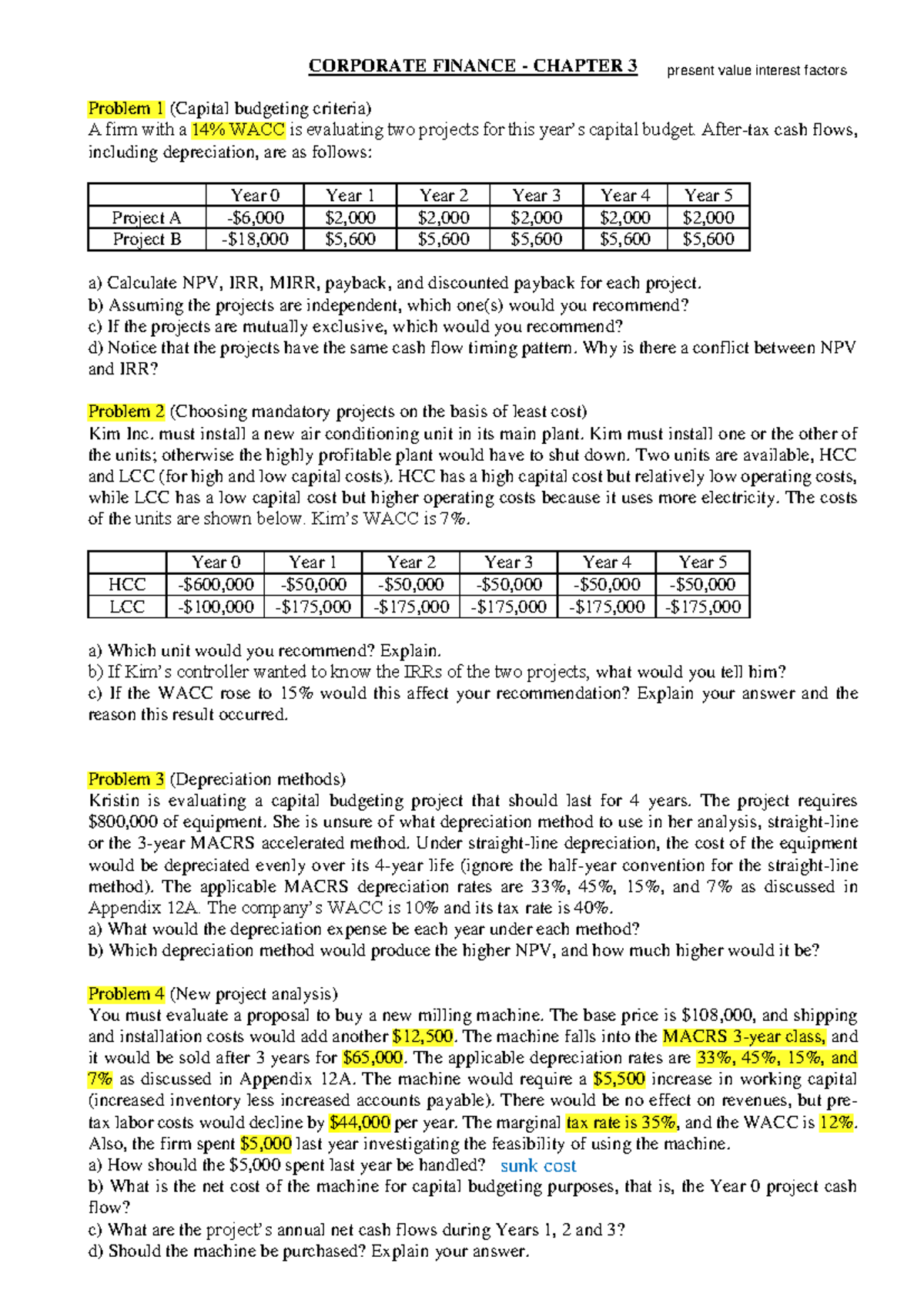 FIN3004 Tutorial 3: Corporate Finance Capital Budgeting Analysis - Studocu