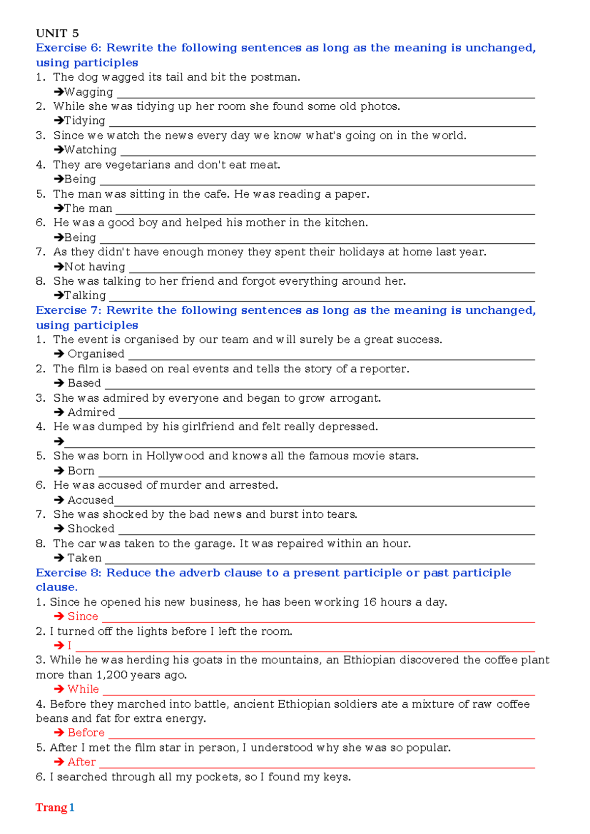 Unit 5: Exercises on Participles and Global Warming Concepts - Studocu