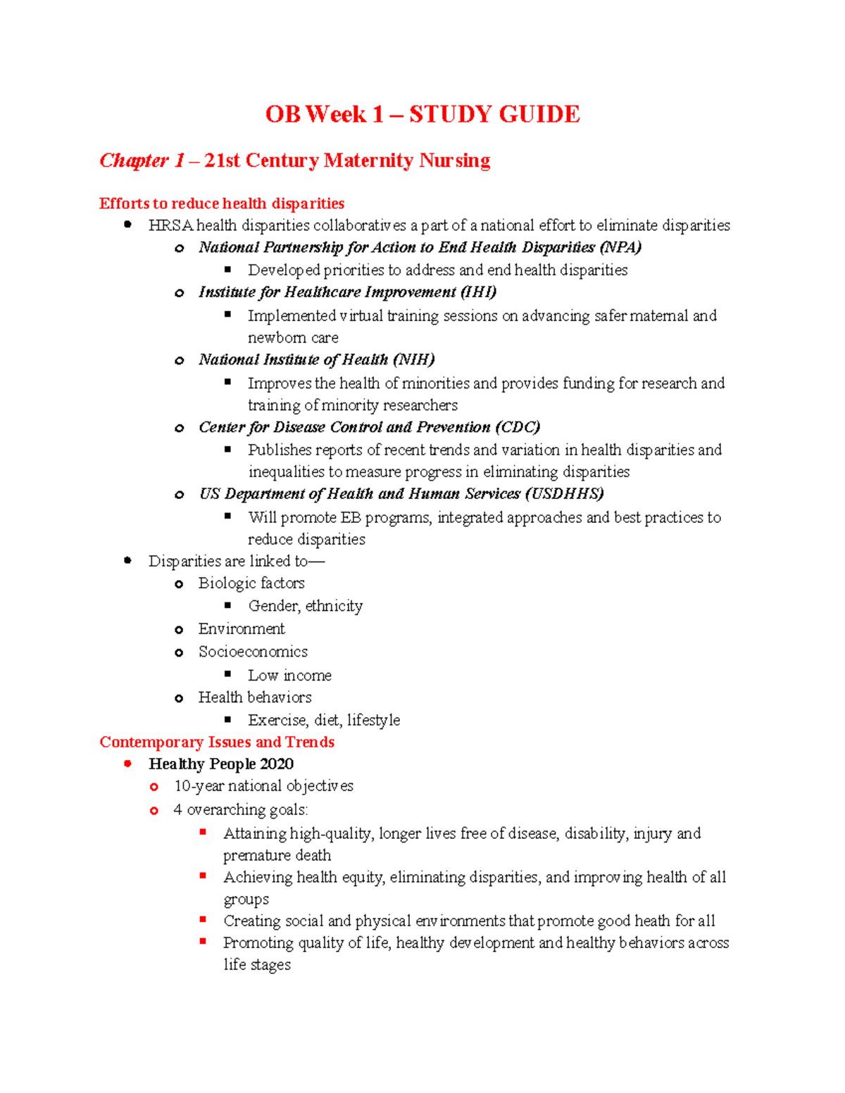 OB 101 Week 1 Study Guide: 21st Century Maternity Nursing Insights ...