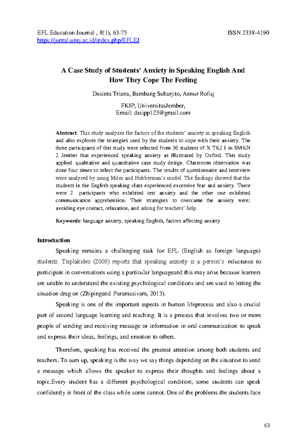 A Case Study of Students’ Anxiety in Speaking English And How They Cope ...