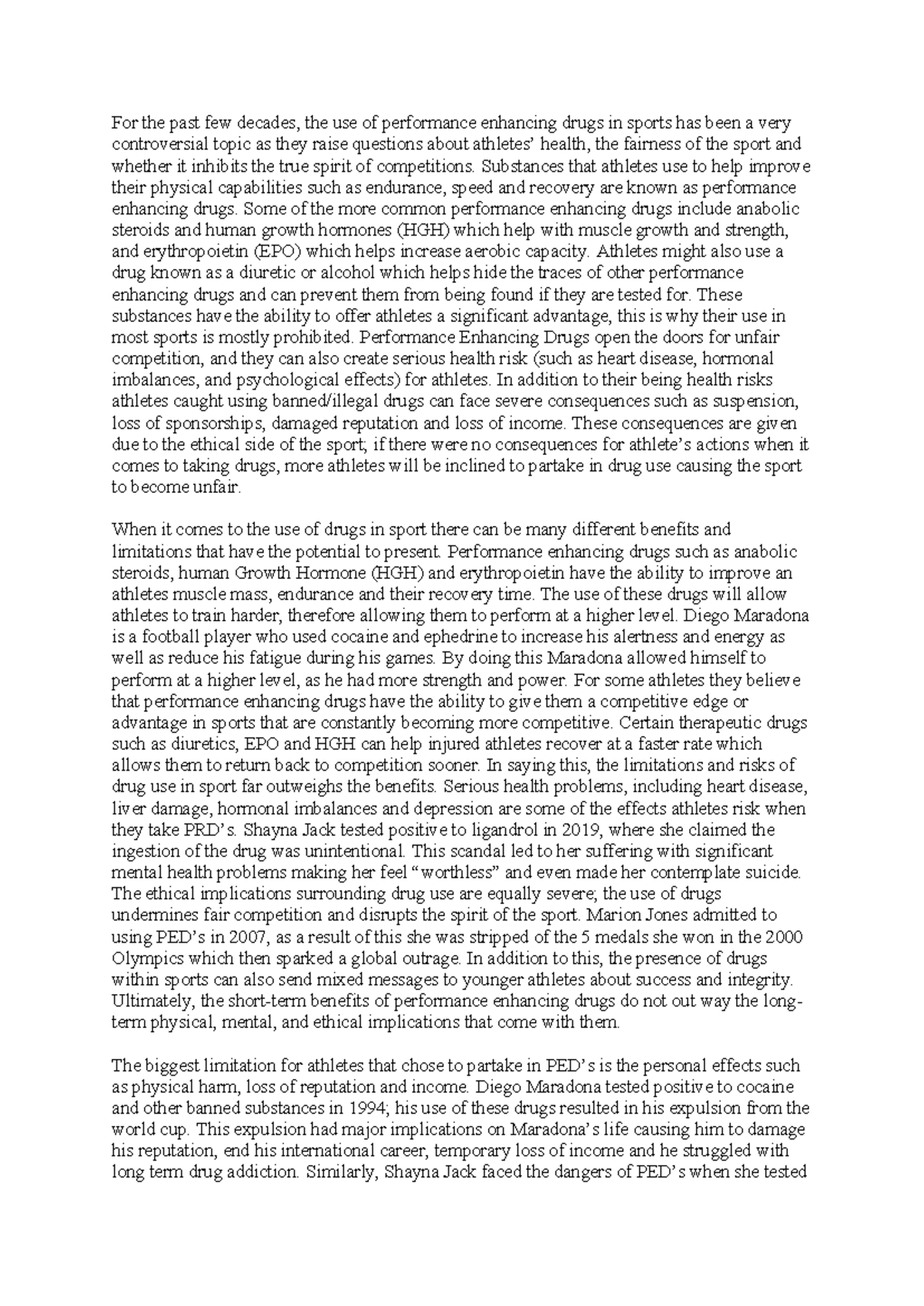 HSC PDHPE Task 3: The Ethics and Impact of Performance Enhancing Drugs ...