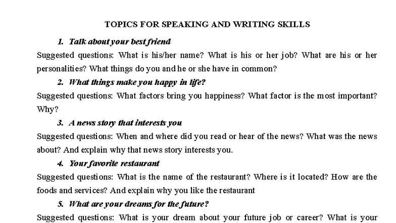 30 TOPICS FOR SPEAKING & WRITING SKILLS (TACB2) - Studocu