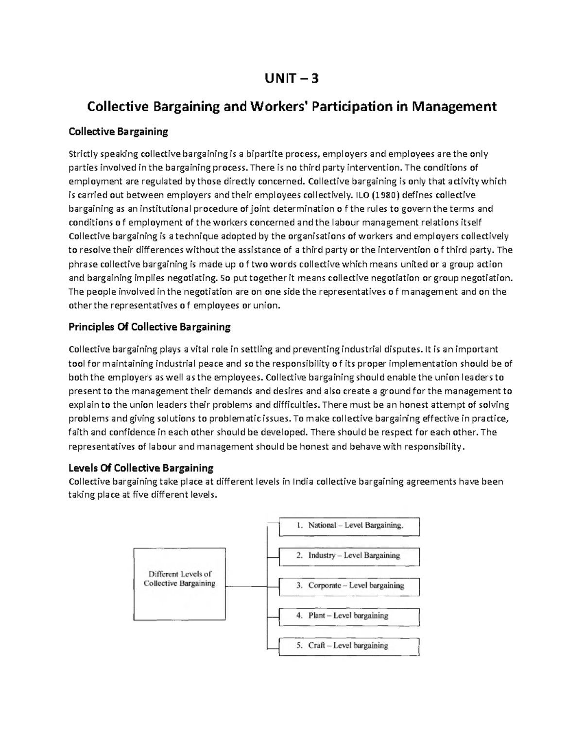 UNIT 3 Collective Bargaining: Principles, Levels, and Challenges - Studocu