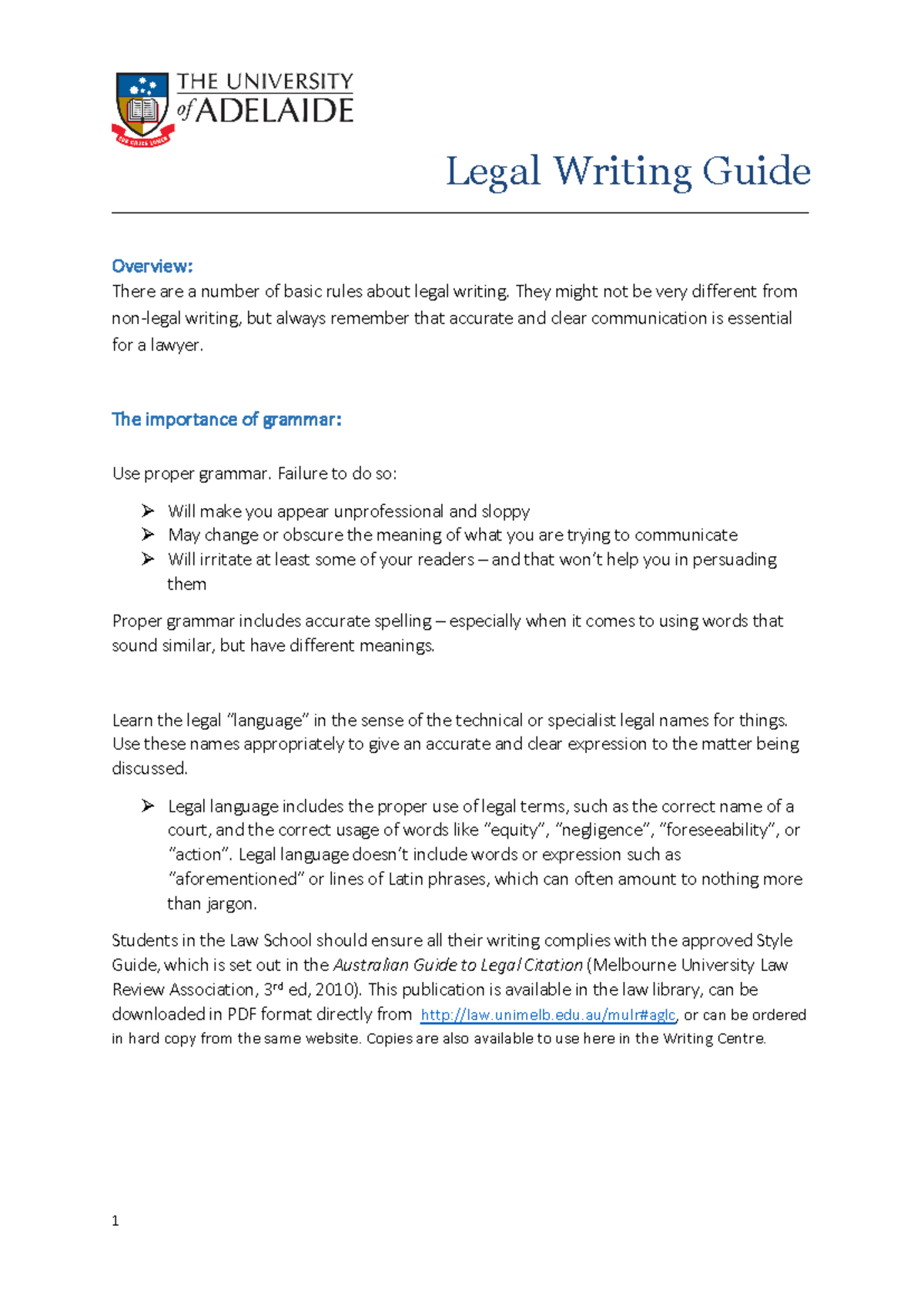 Legal Writing Guide: Rules and Conventions for Law Students - Studocu