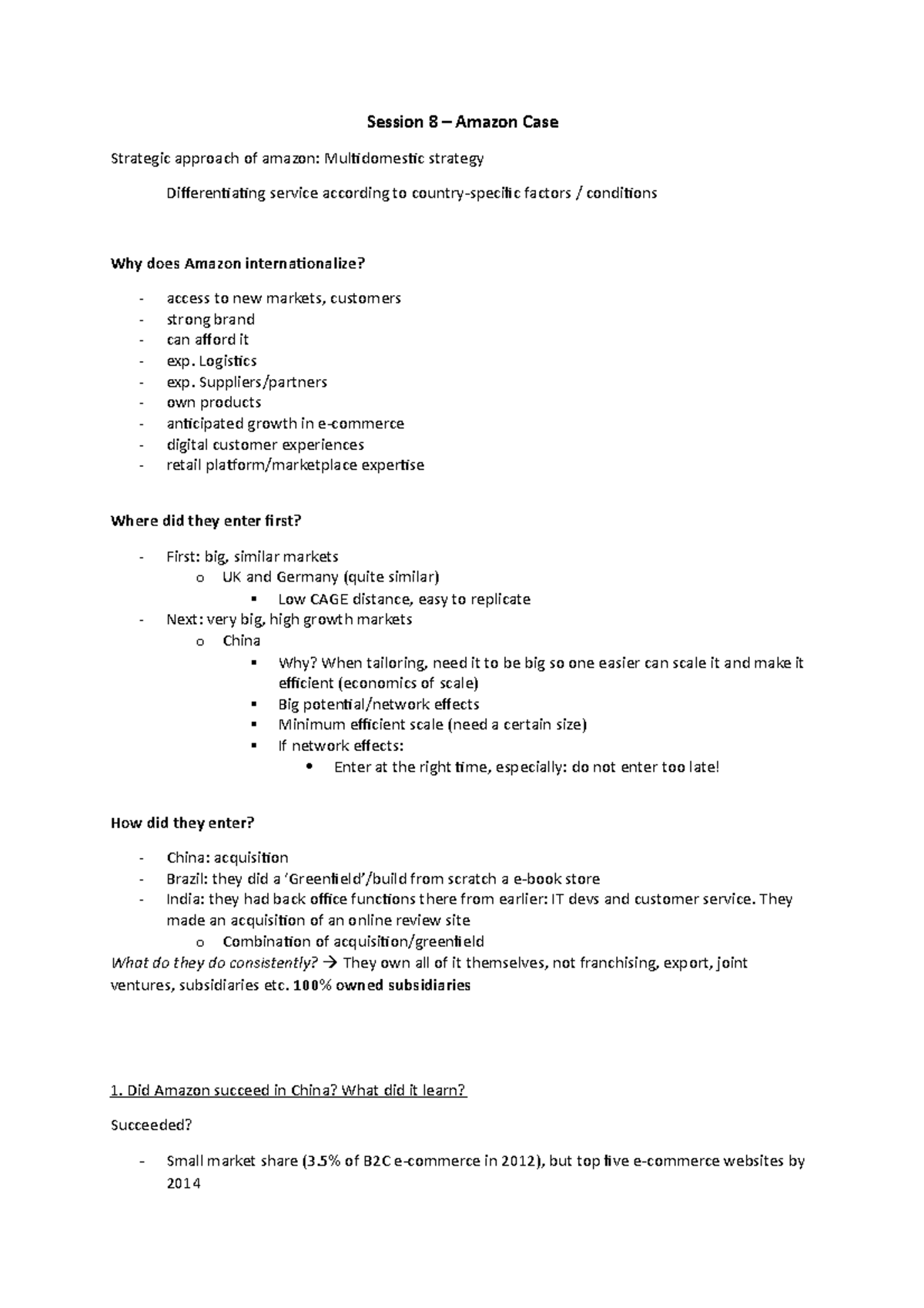 Strategic Management: Session 8 Amazon Case Analysis and Insights - Studocu