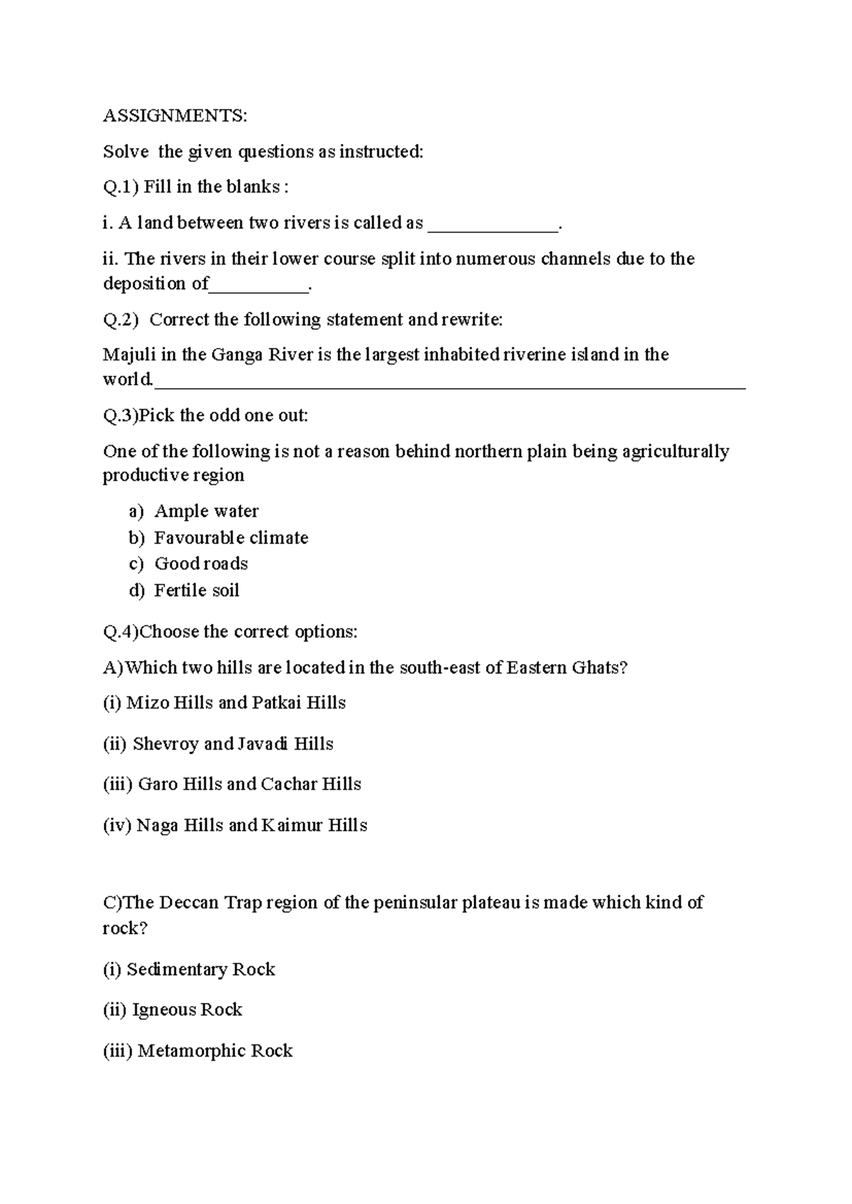 Vivek Sarda - Assignment Physical Features (N. Plains AND Plateau ...