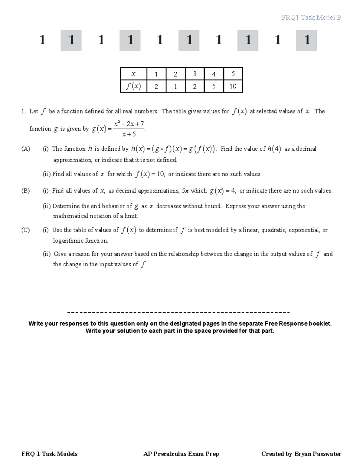 AP Precalculus FRQ 1B Task Model Study Guide - Studocu