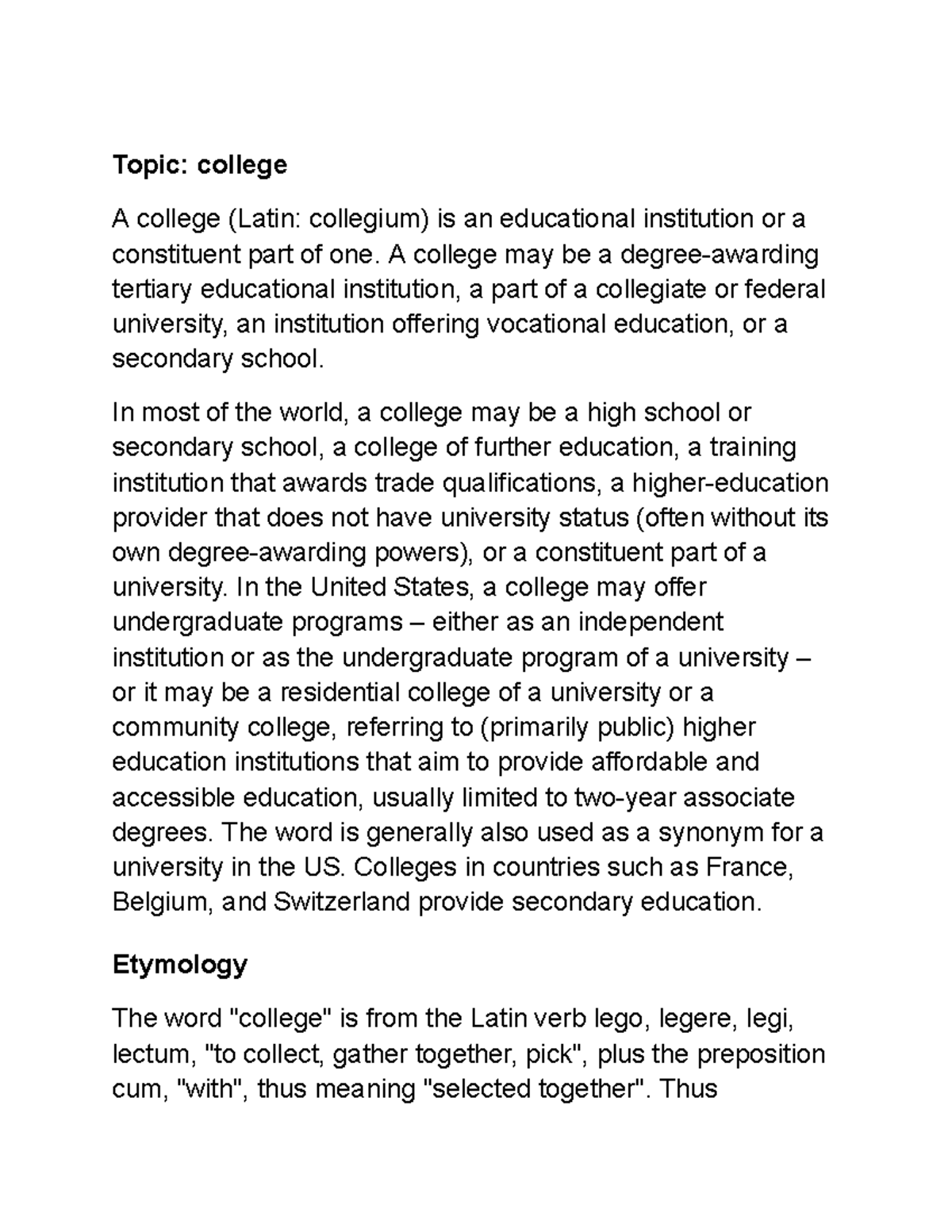 COLL101 - Sample Essay on the Concept of College Education - Studocu