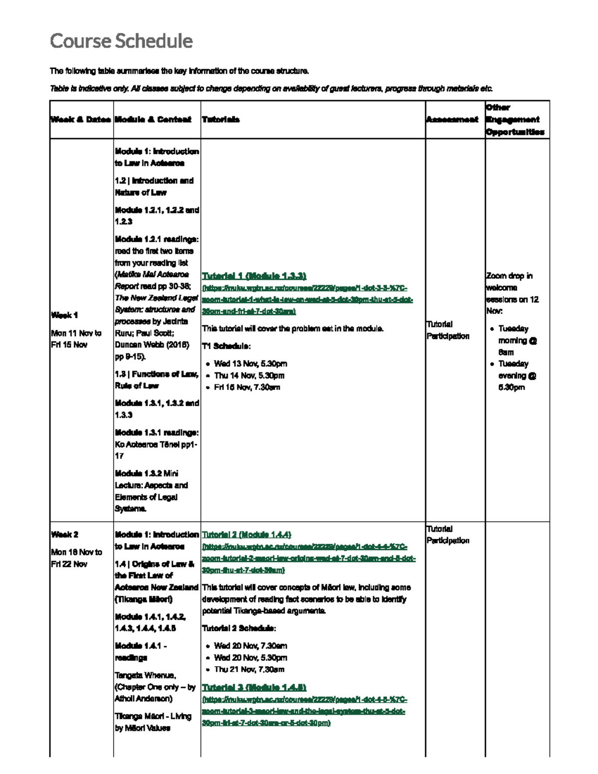 Course Schedule Modules, Lectures and Tutorial Dates - Course Schedule ...