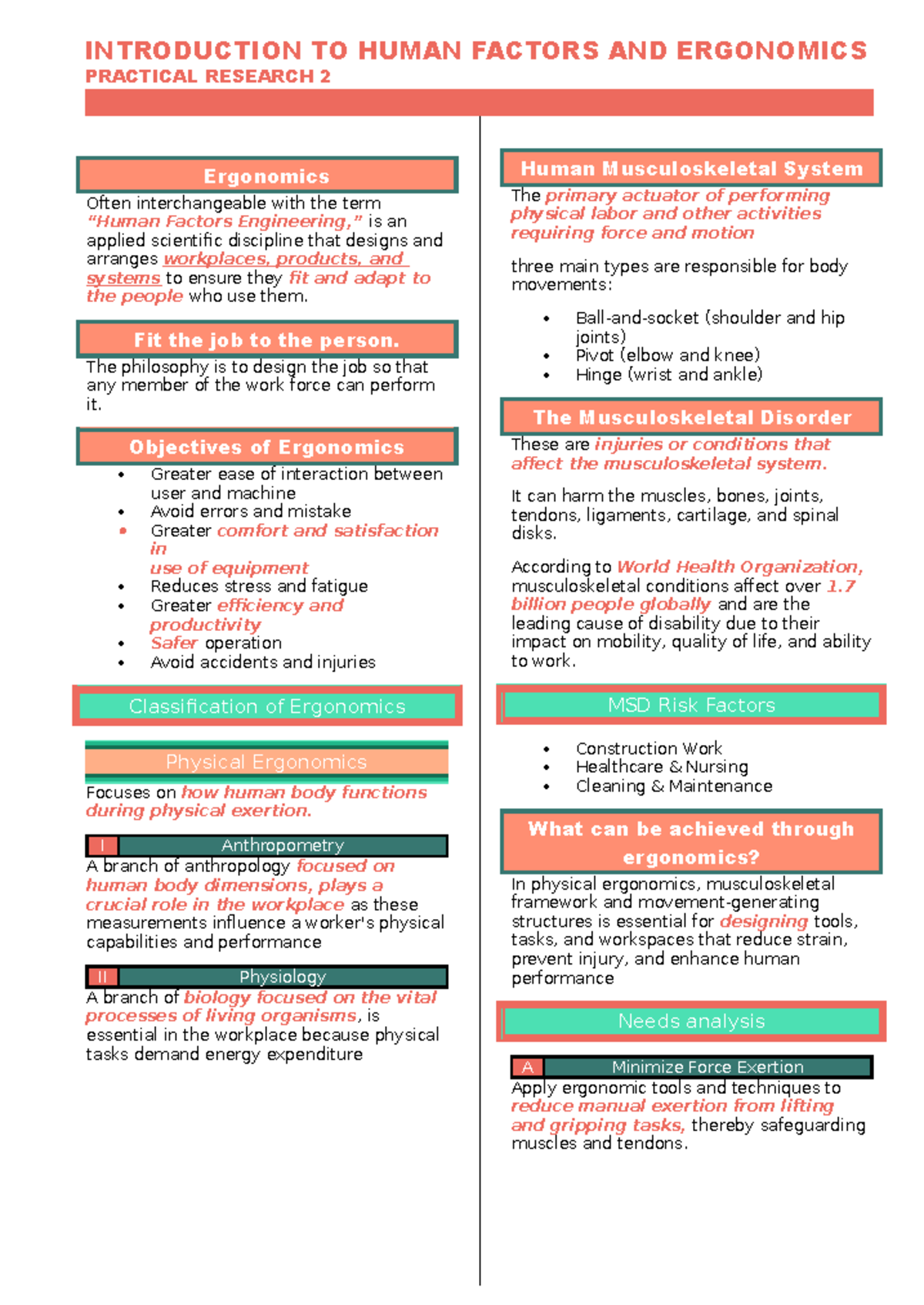 PR- Ergonomics - Practical Research 2: Human Factors & Design ...