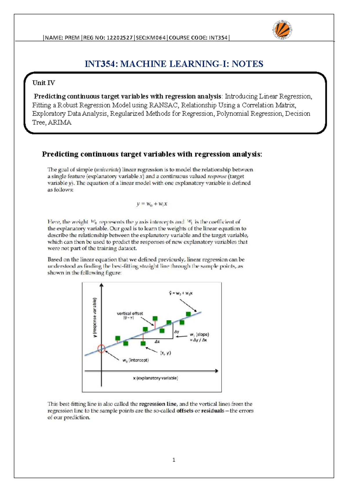 INT354: Unit IV - Regression Analysis & Correlation Matrix Insights ...