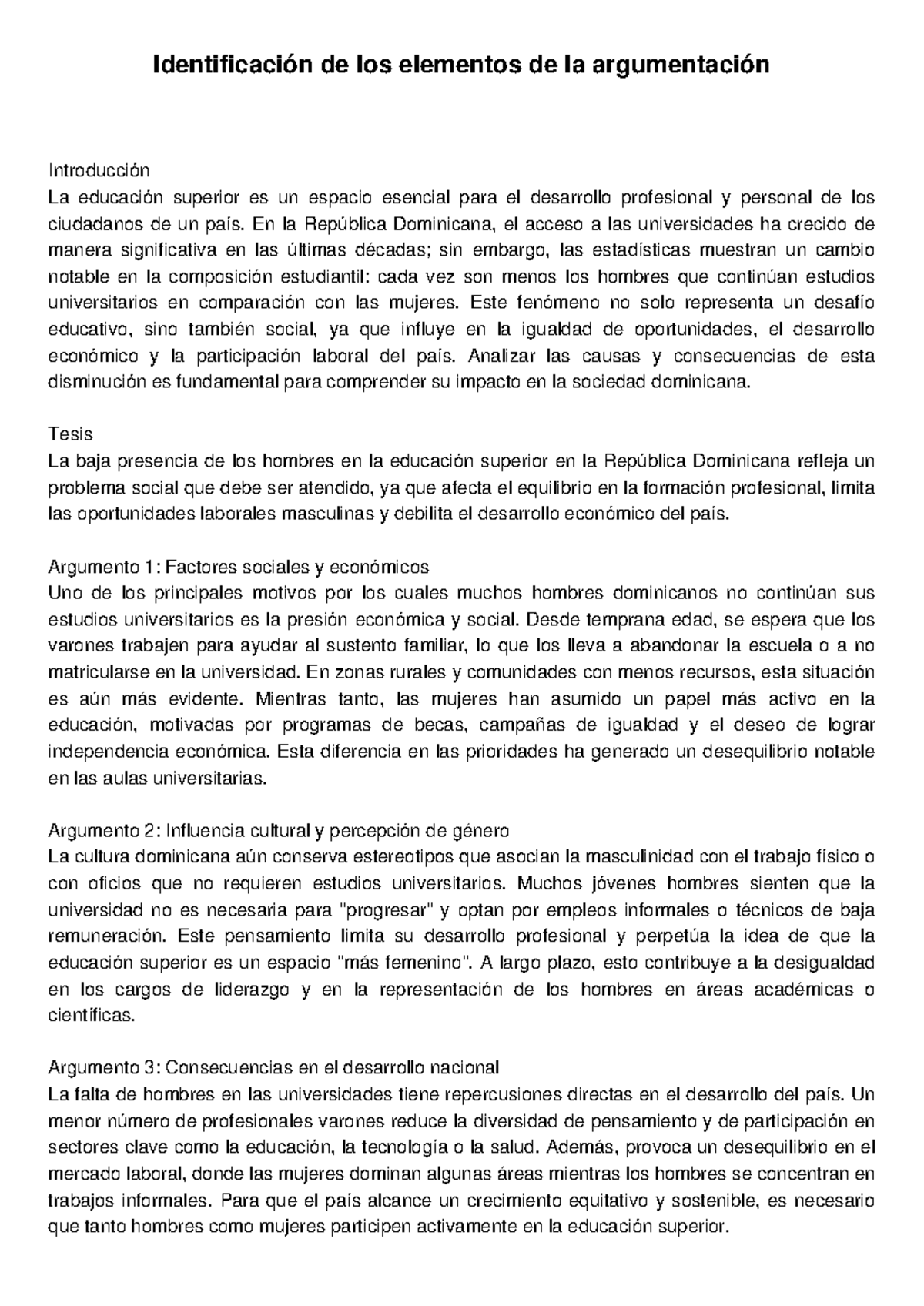 Elementos de Argumentación: Análisis de la Educación Superior en RD ...