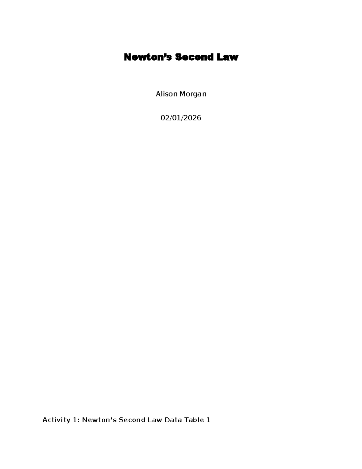 PHY 150 M4 Newton's Second Law Lab Report Analysis - Studocu