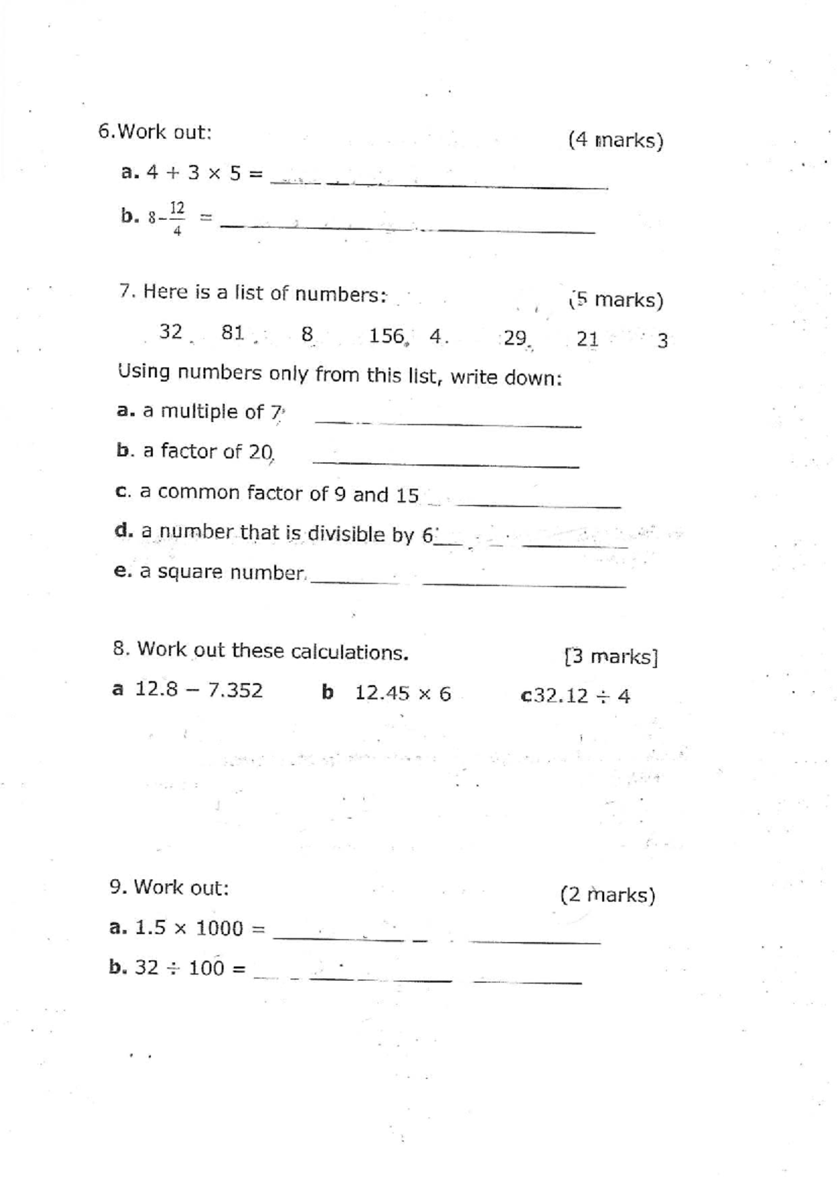 Math Quiz: Working with Numbers and Calculations (2024-11-20) - Studocu