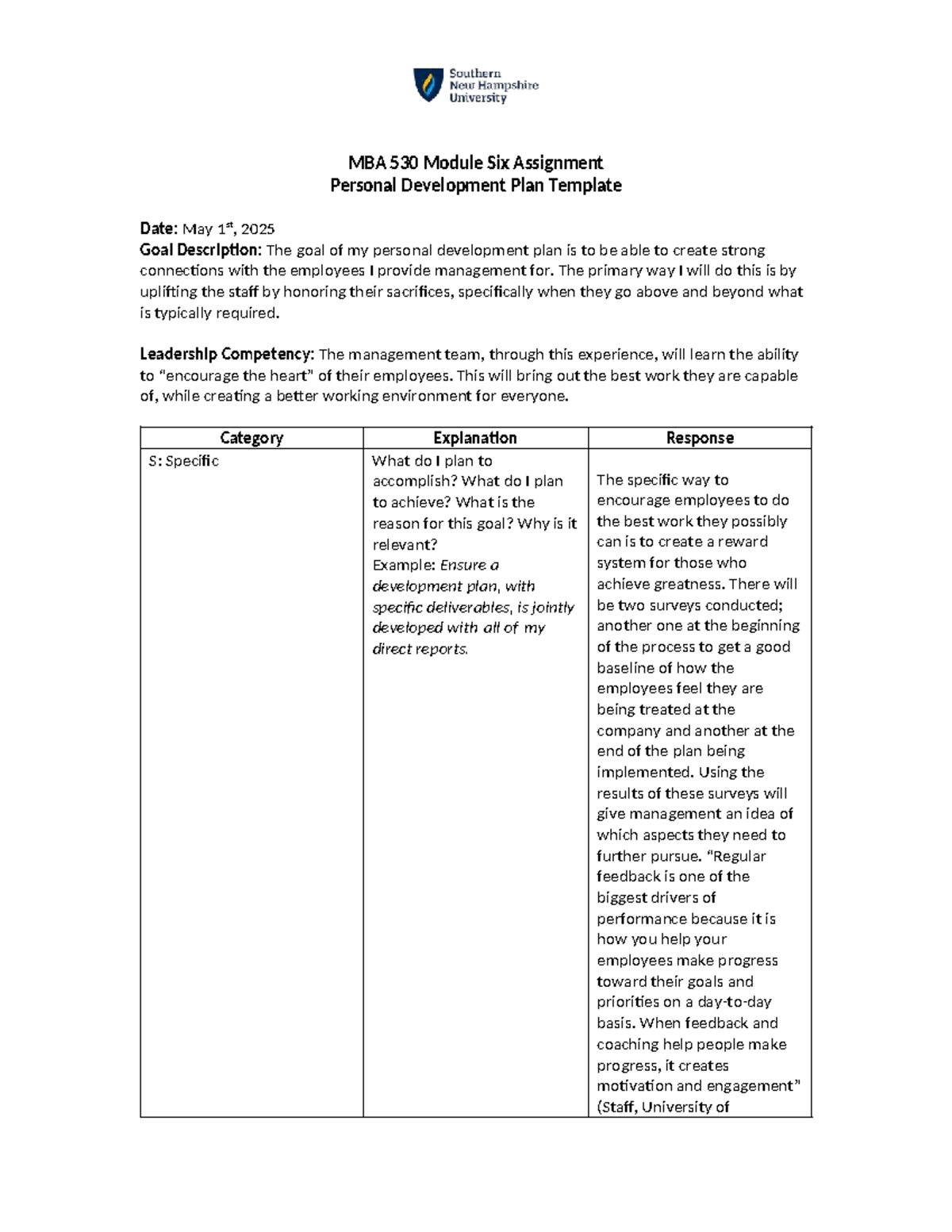 MBA 530 Module Six Assignment: Personal Development Plan Template - Studocu