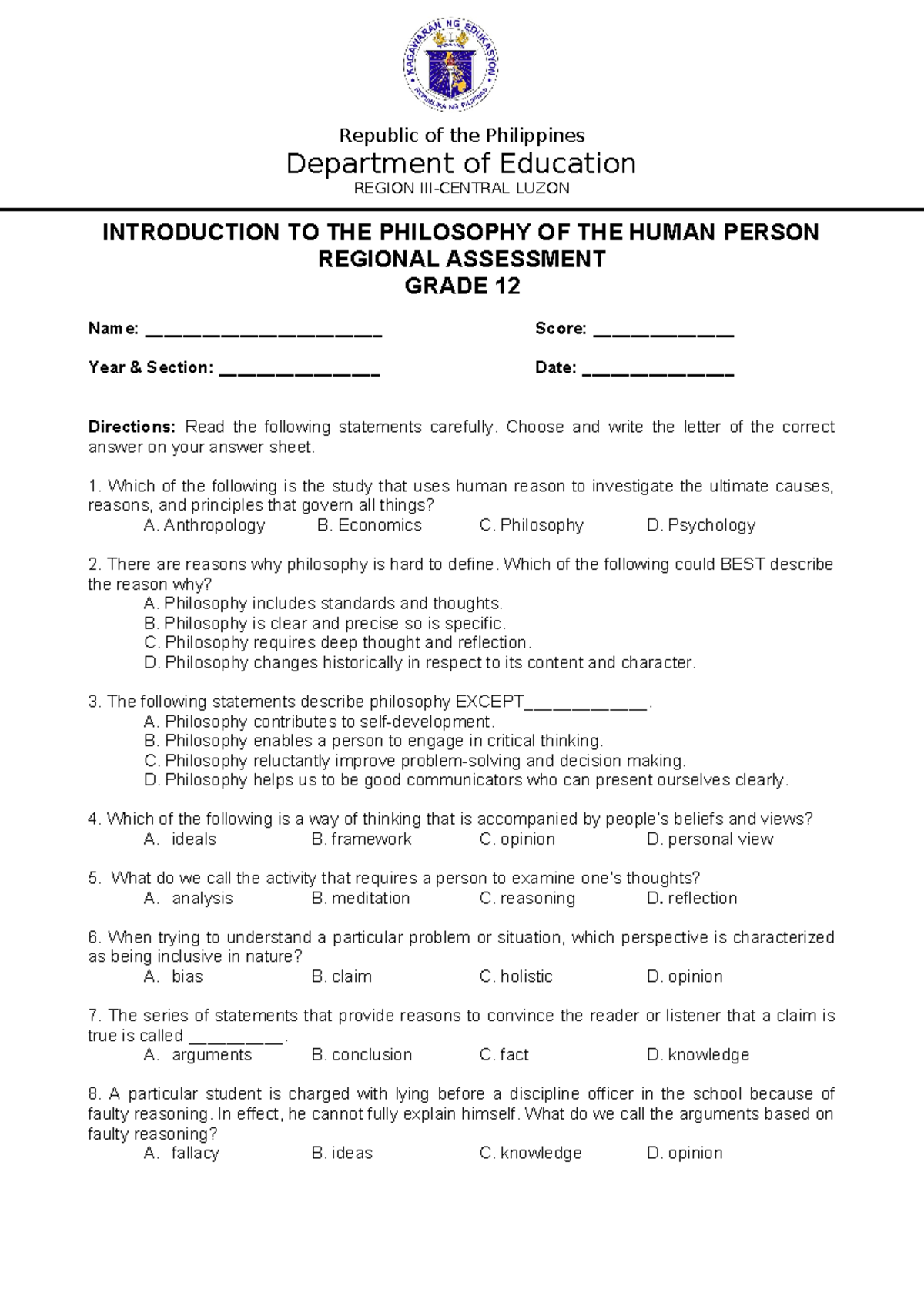 SHS- Introduction TO THE Philosophy OF THE Human Person-Finalized ...