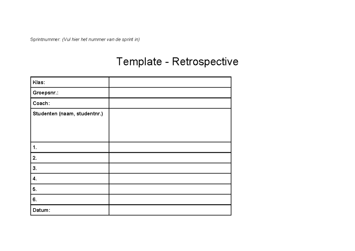 Retrospective Template - Sprint # (Vul hier het nummer in) - Studeersnel