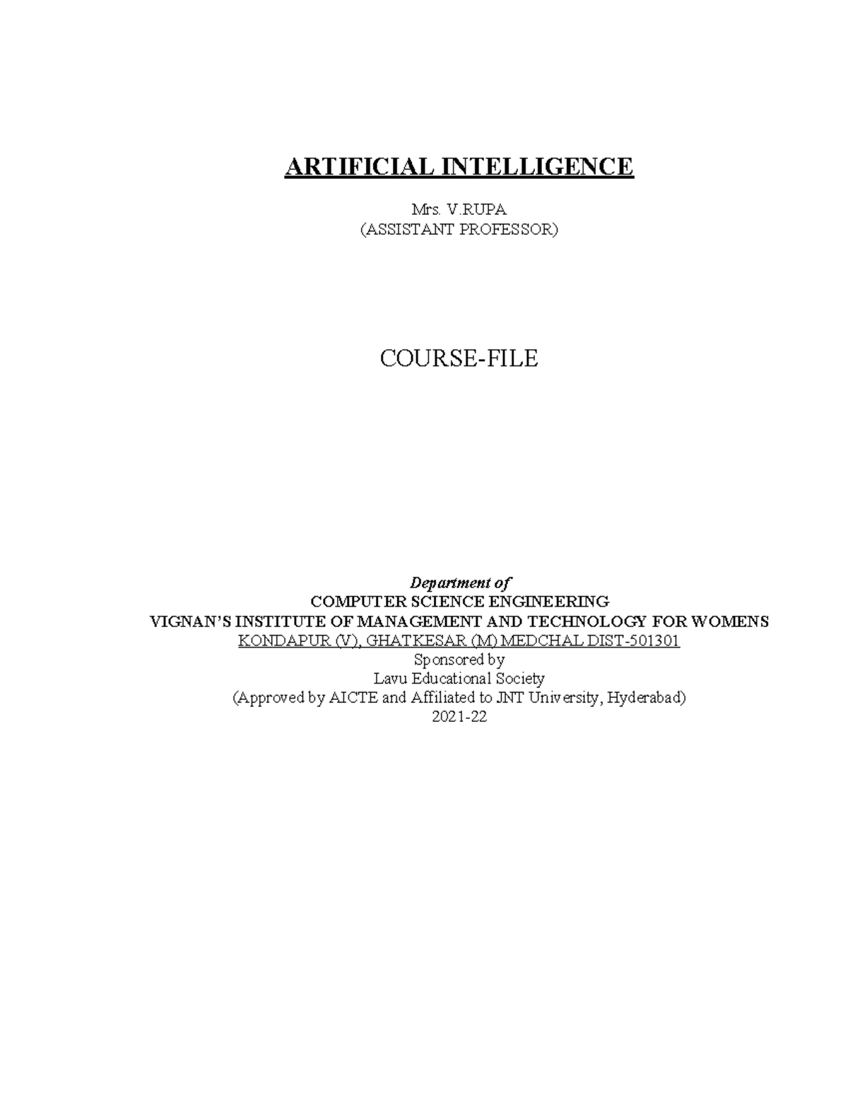 AI Course File 2022-23: Comprehensive Overview and Resources - Studocu