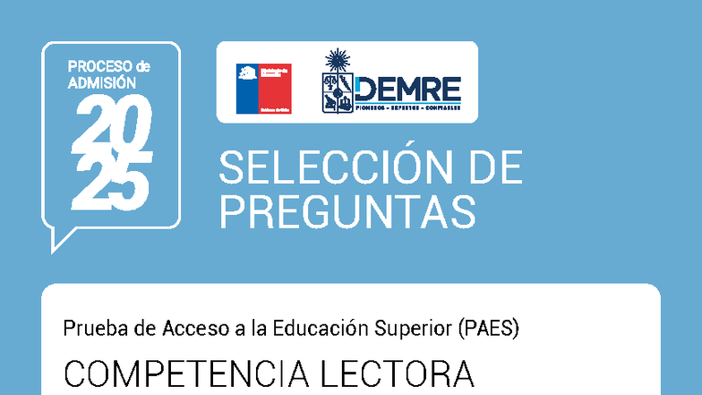 Paes regular competencia lectora 2025 - SELECCIÓN DE PREGUNTAS ...