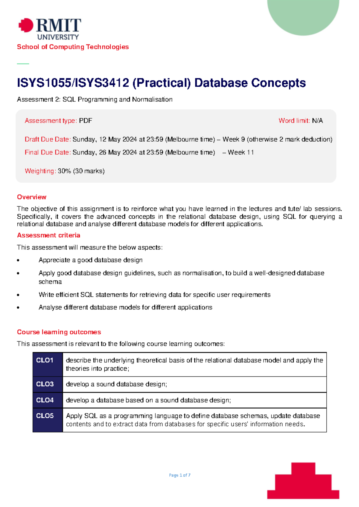 2024 S1 Assignment 2 - YES - School of Computing Technologies — ISYS ...