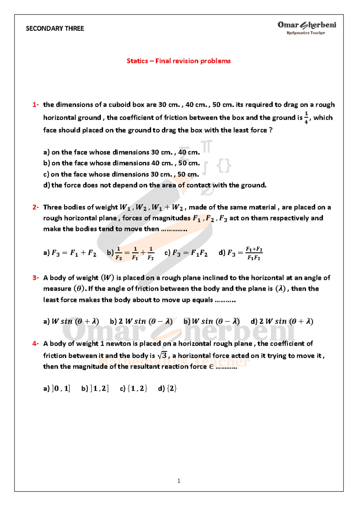 Solid Geometry - final revision 2021 - Solid Geometry – Final revision ...