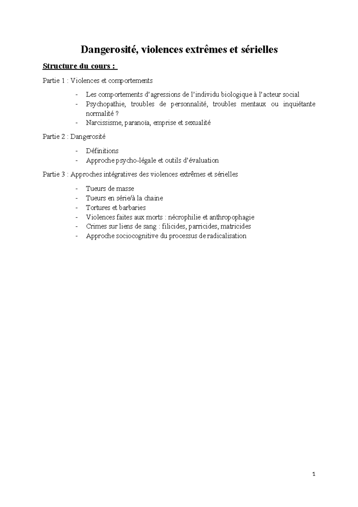 Analyse de la Dangerosité et des Violences Extrêmes en Psychologie ...