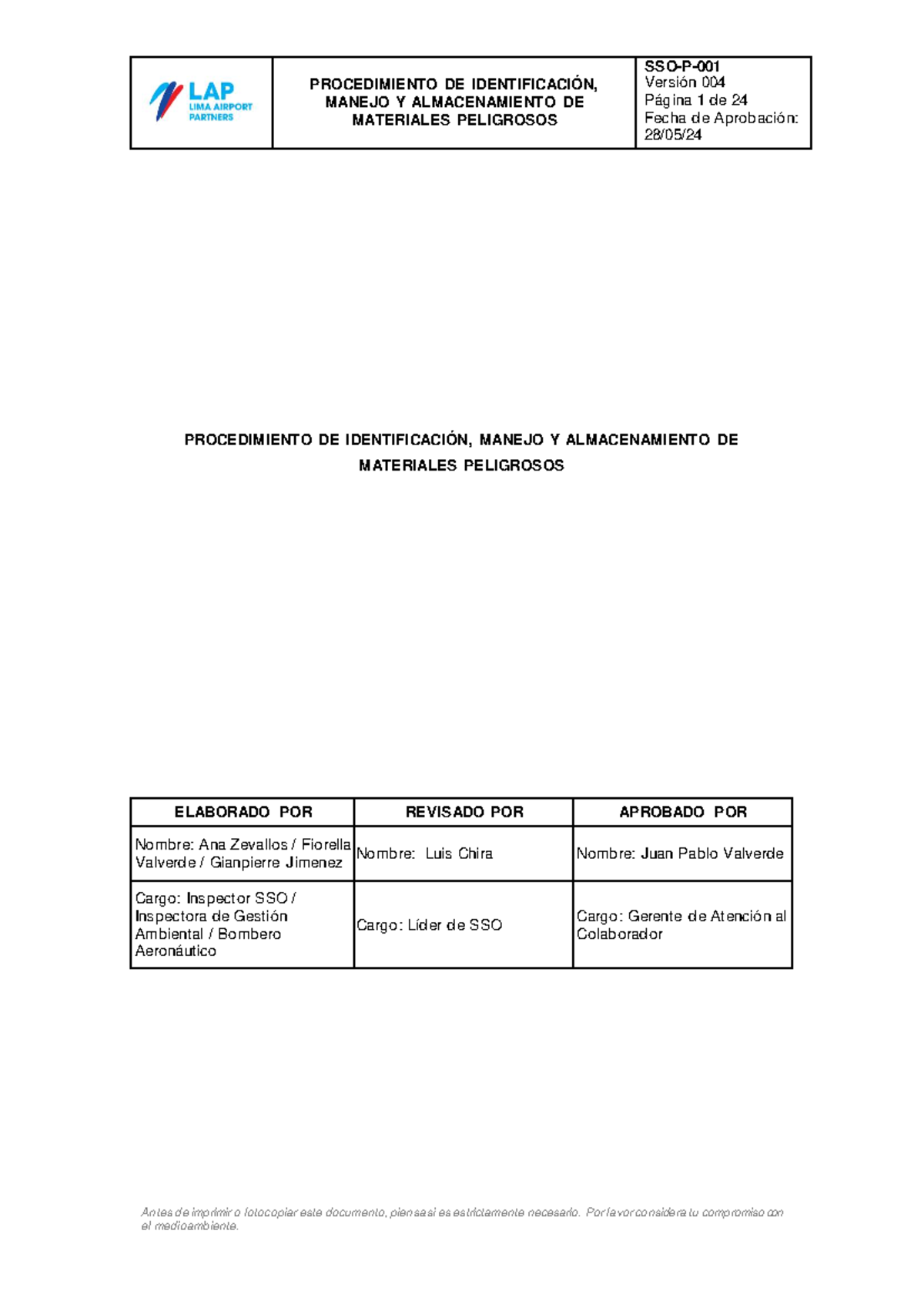 Procedimiento de Identificación y Manejo de Materiales Peligrosos ...
