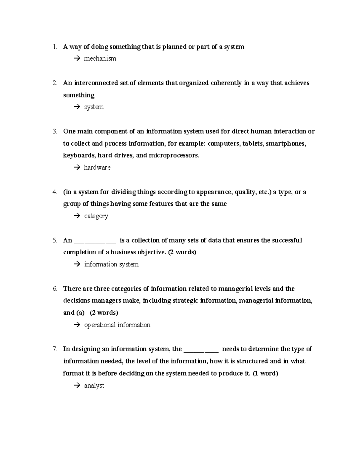 Unit 7 Quiz - Information Systems Concepts and Definitions - Studocu