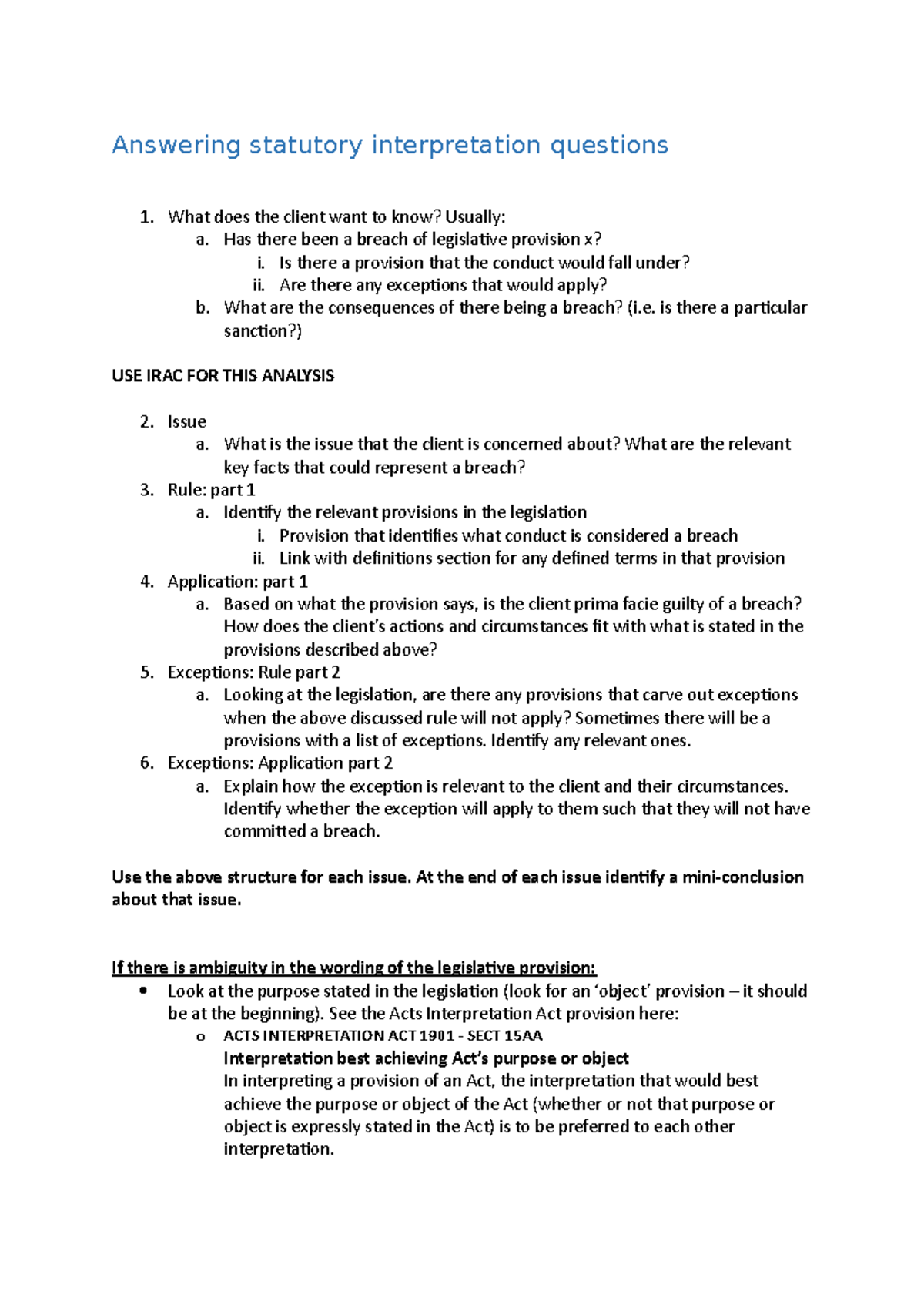 Statutory Interpretation Q&A Guide: Key Concepts and Analysis - Studocu