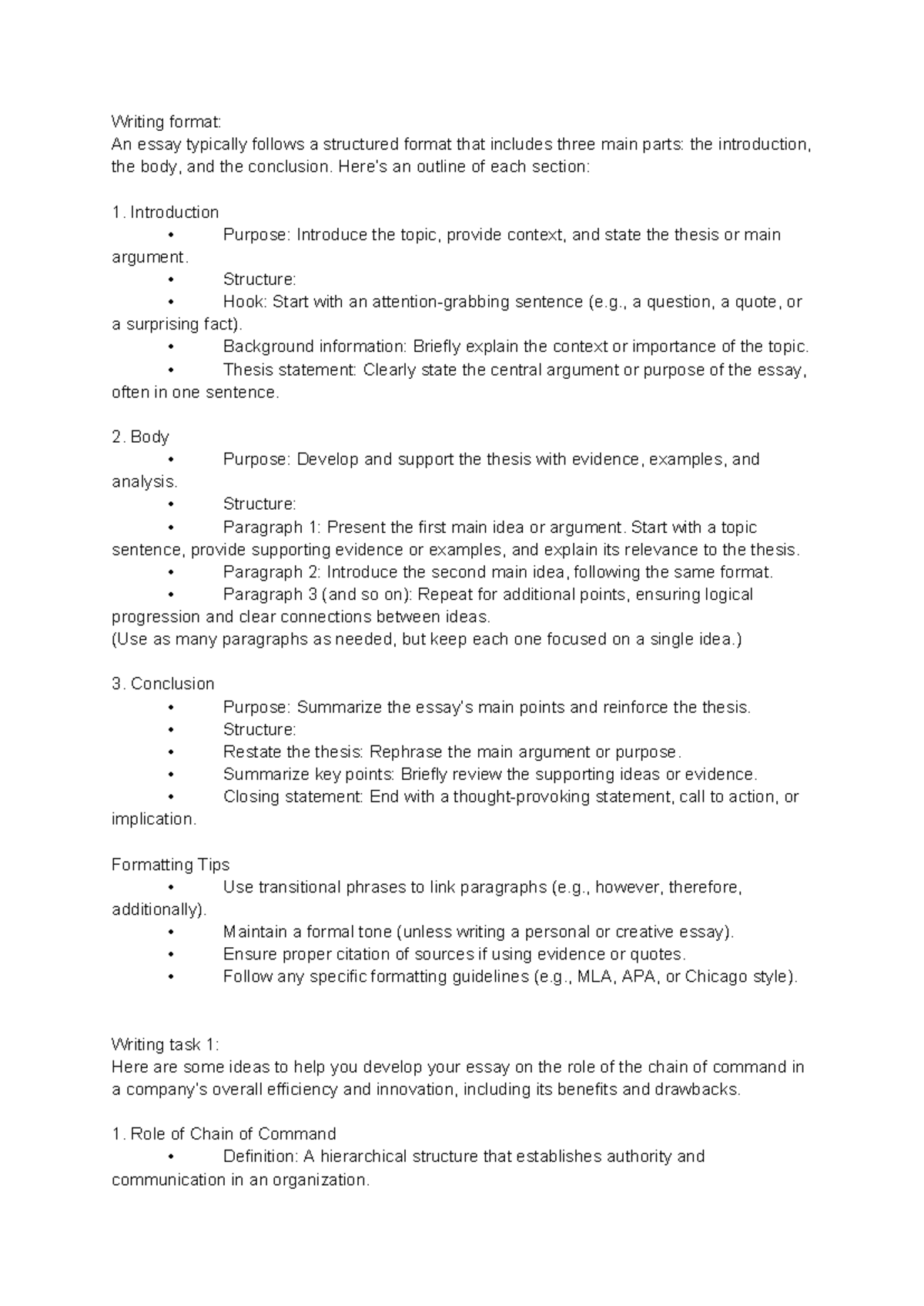 Three - Đề cương - Writing format: An essay typically follows a ...