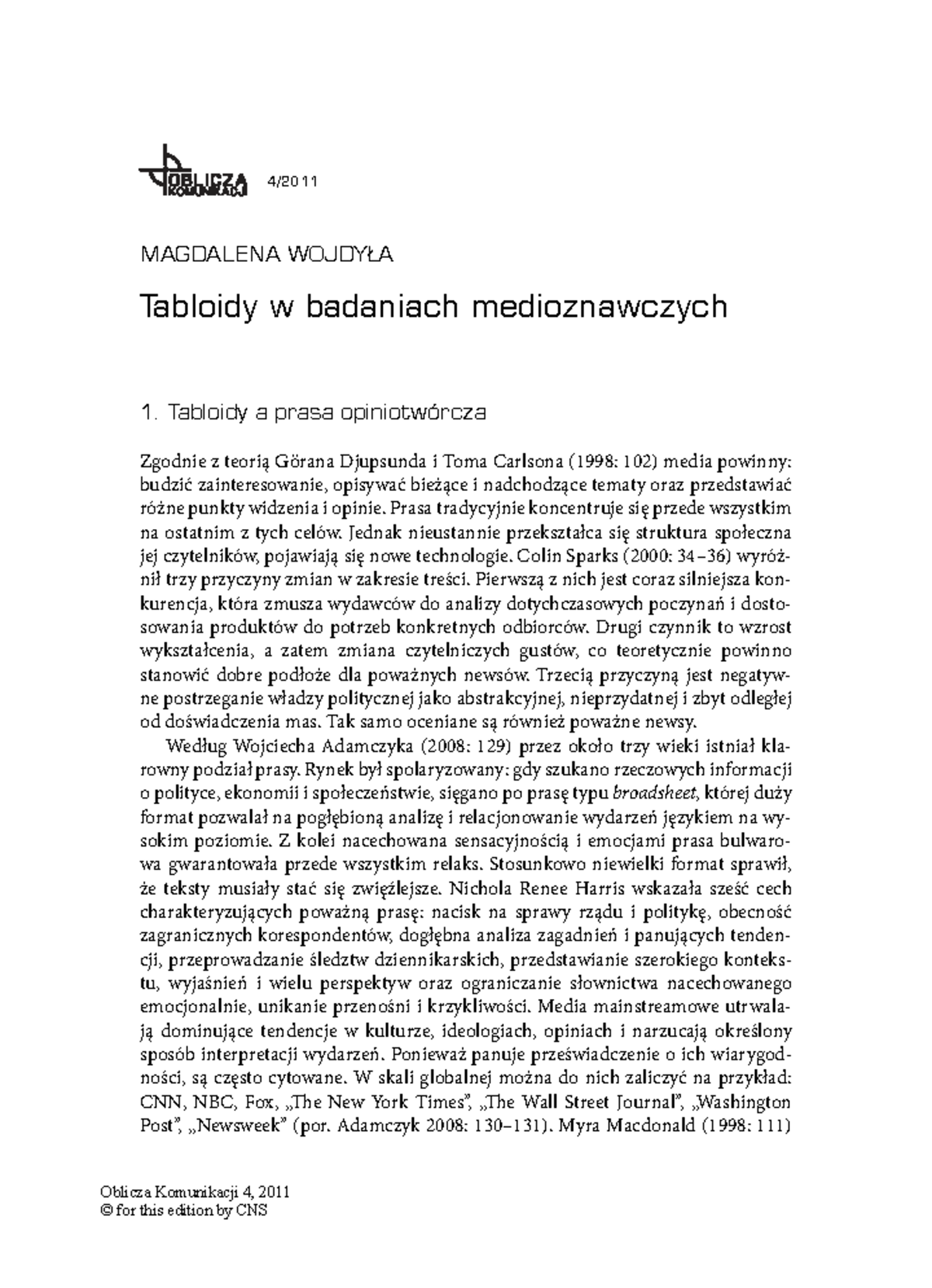 Tabloidy w badaniach medioznawczych: Analiza i definicje - Studocu