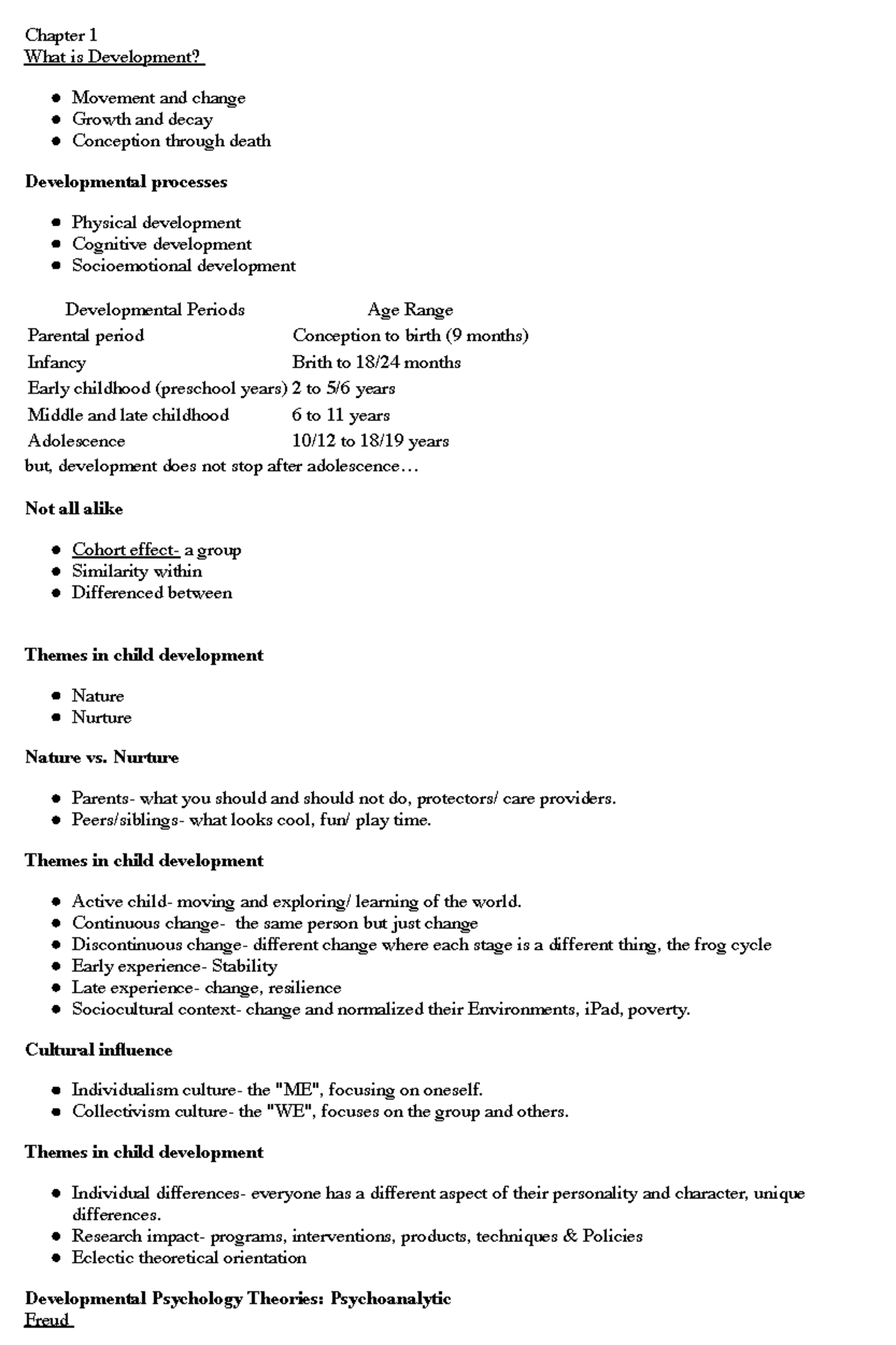 Psy 101: Intro to Developmental Psychology - Chapter 1 Overview - Studocu