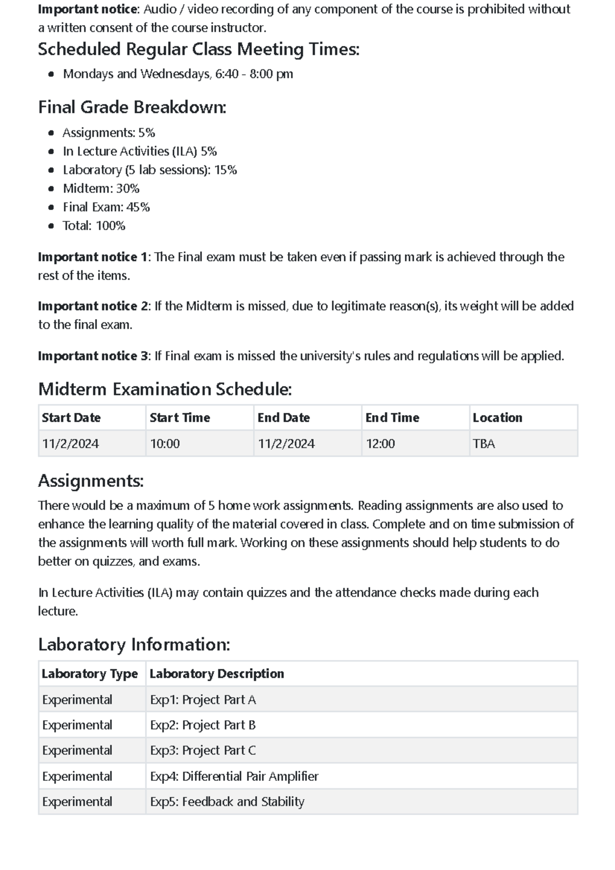 Course Outline - ELEE 3230U: Important Class Policies & Schedule - Studocu