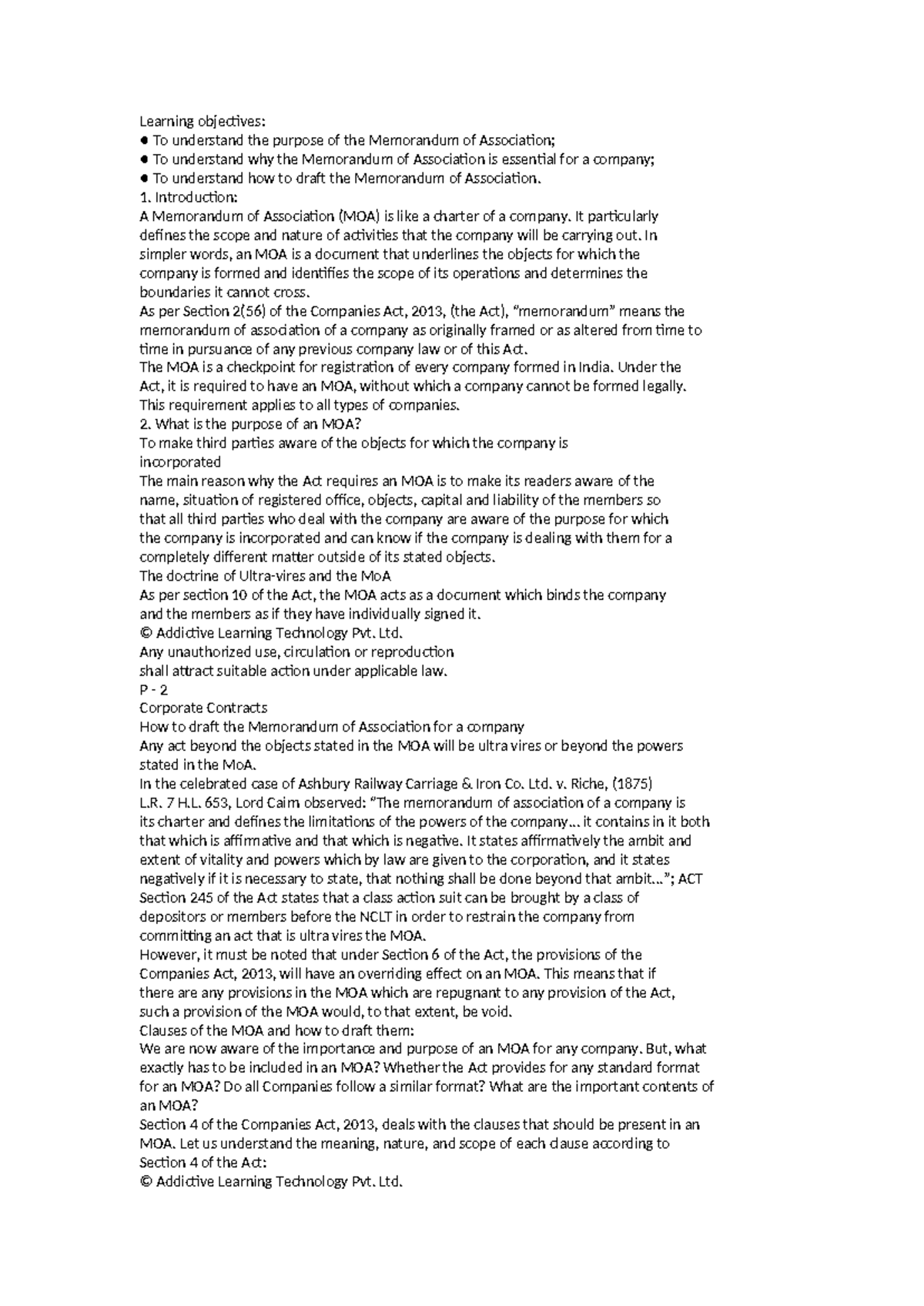 MOA Drafting Guide: Understanding the Memorandum of Association - Studocu