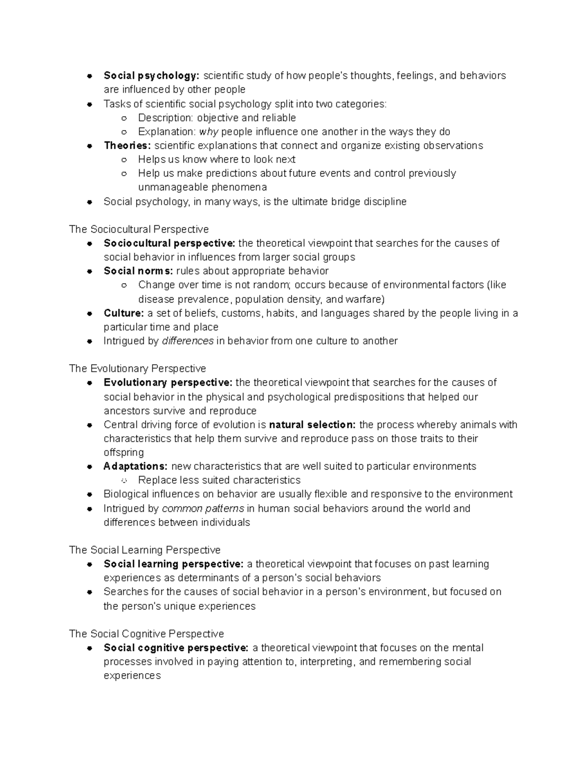 PSYCH 101 Exam 1: Social Psychology Lecture Notes and Key Concepts ...
