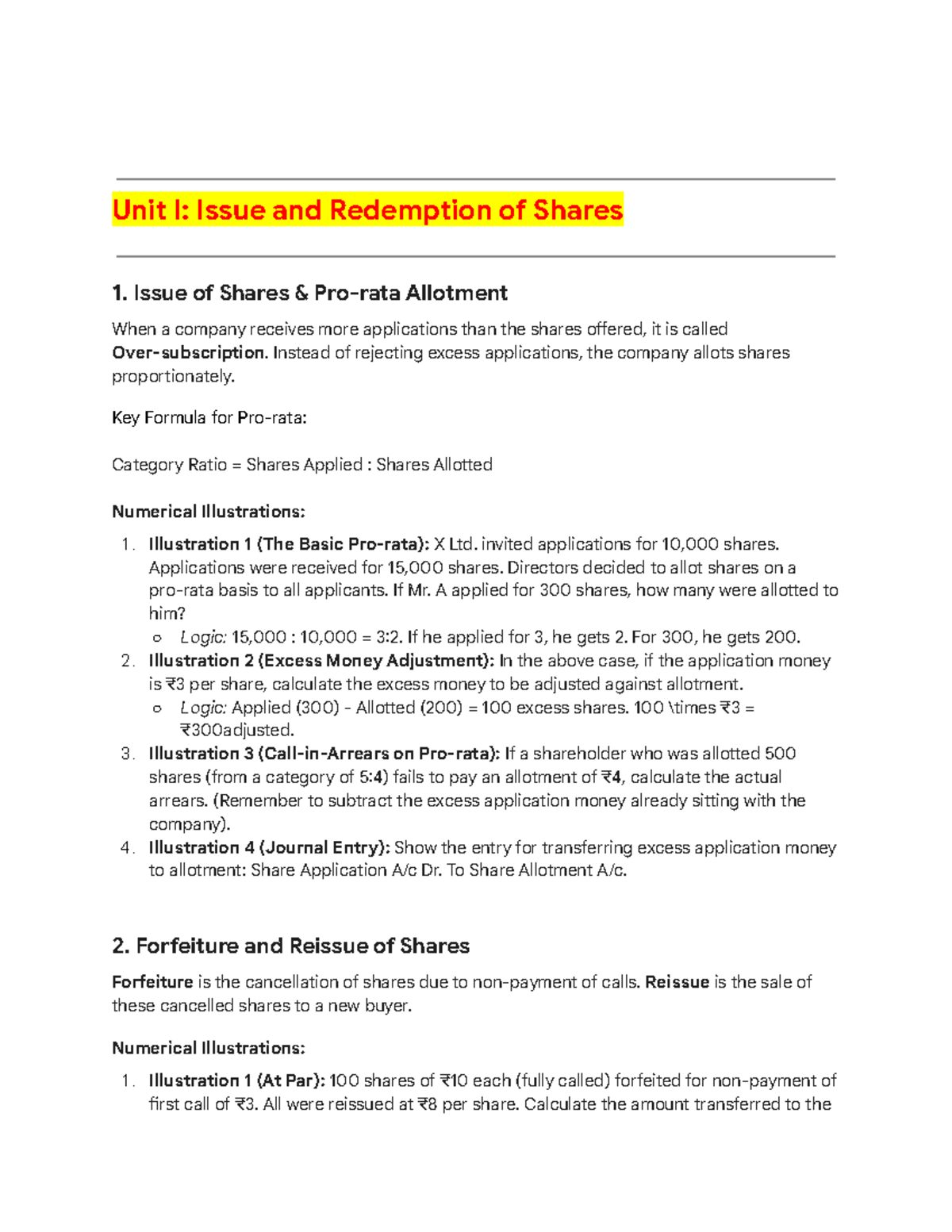 Corporate Accounting: Issue and Redemption of Shares (UNIT 01) - Studocu