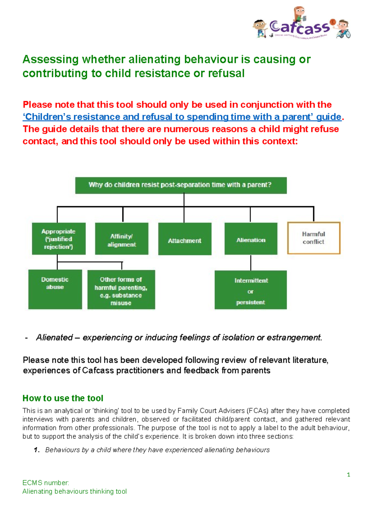 Alienating Behaviours Assessment Tool for Child Resistance - Studocu