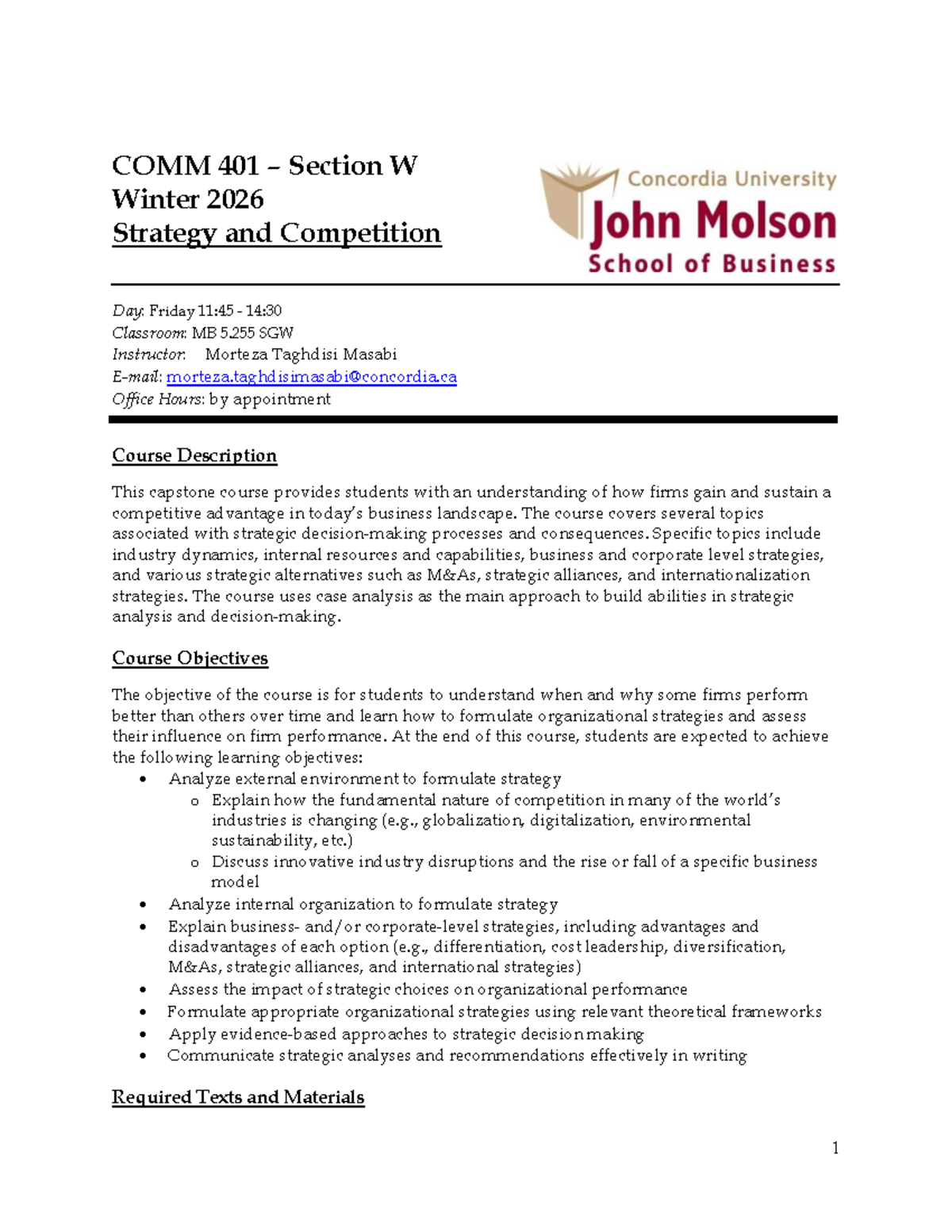 COMM 401-W Winter 2026 Course Outline: Strategy & Competition - Studocu