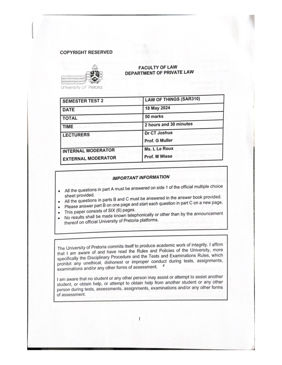 SAR310 2024 Semester Test 2 Study Guide and Resources - Studocu