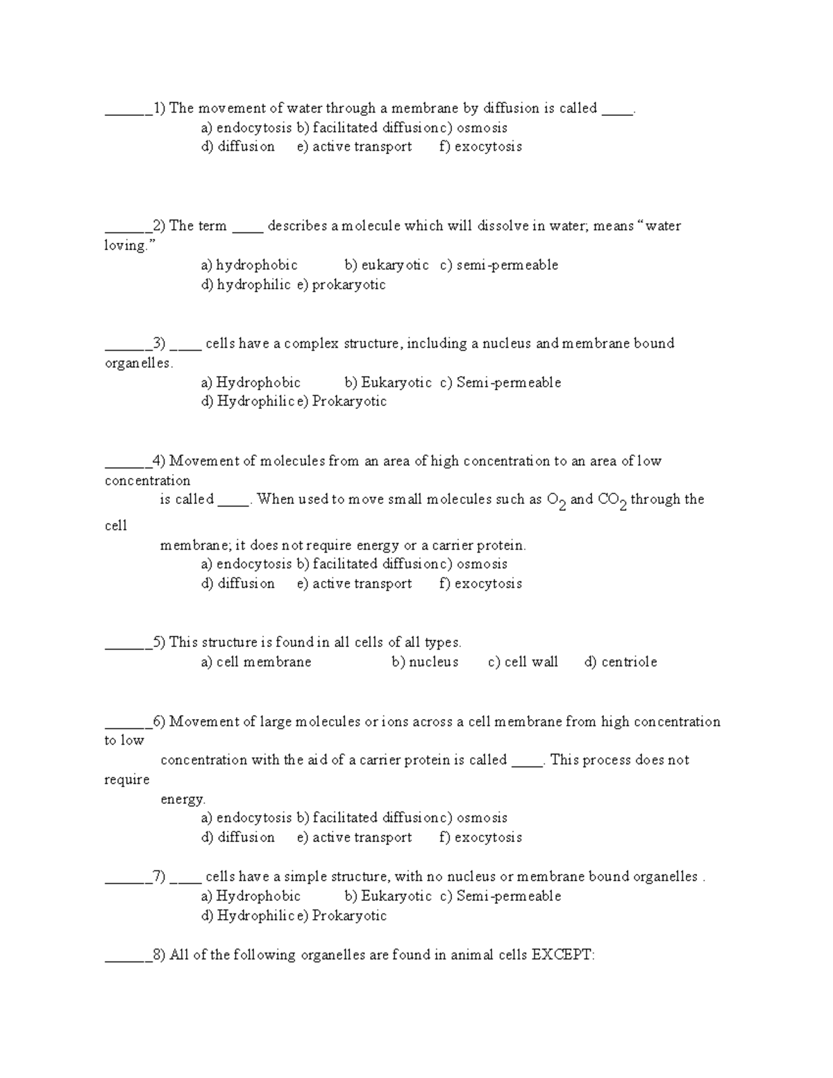 Cell Structure & Function Review Questions for BIO101 Final Exam - Studocu