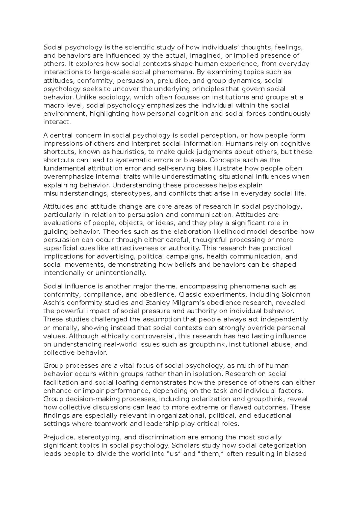 Social Psychology: Understanding Human Behavior in Social Contexts ...