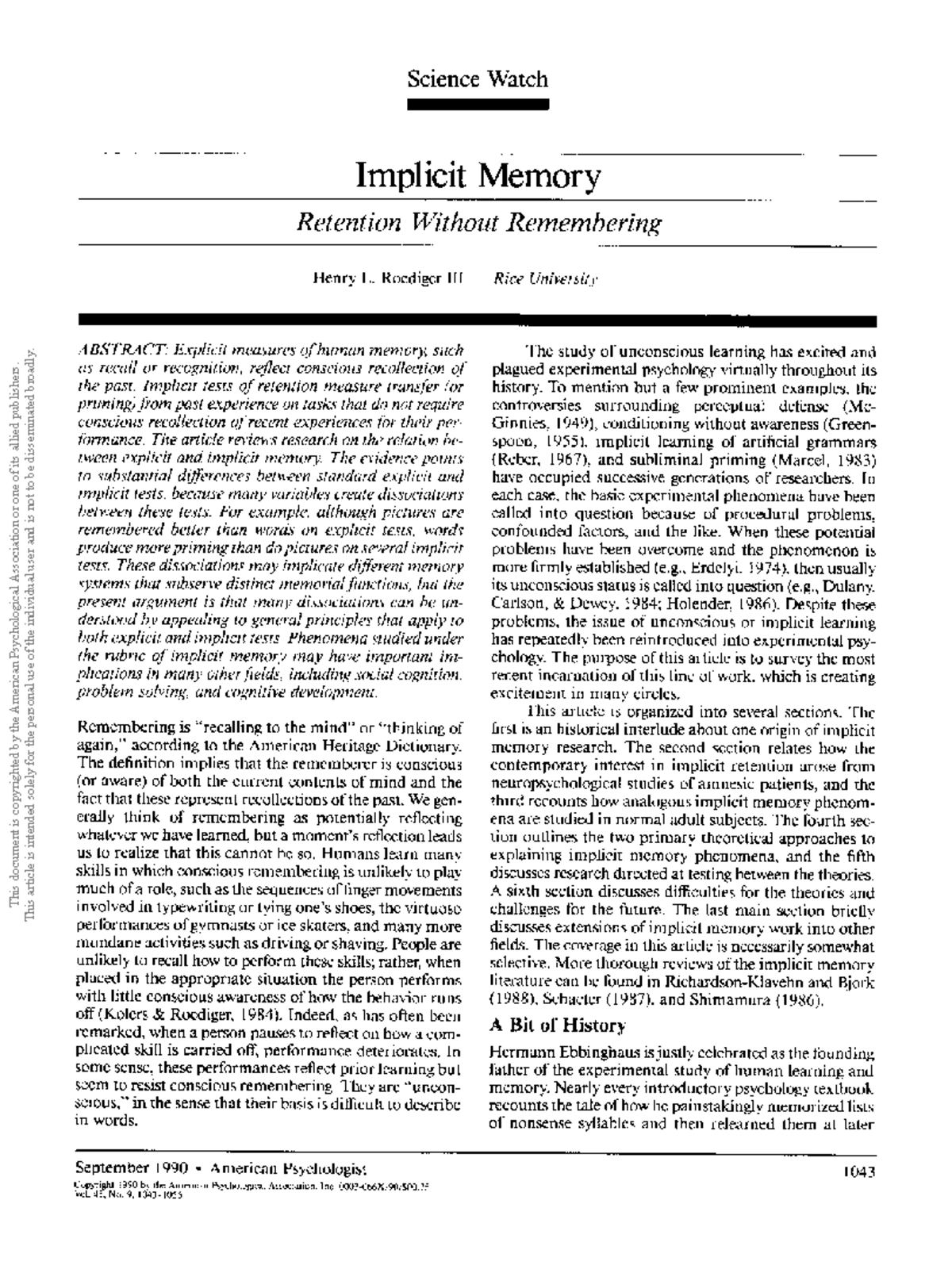 Implicit memory Retention wit - Science Watch Implicit Memory Retention ...