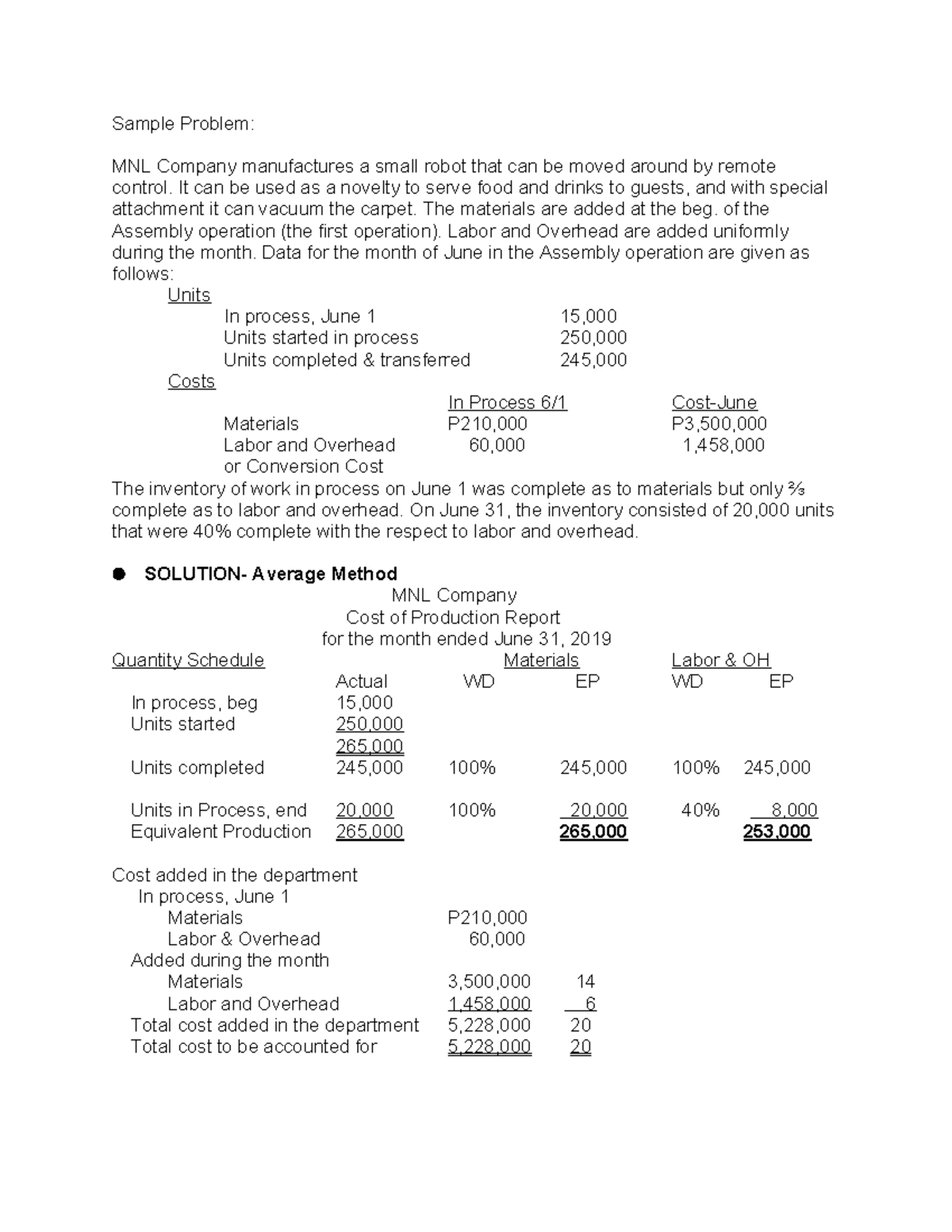 MNL 201 - Computations and Cost Analysis of Sample Robot Problem - Studocu